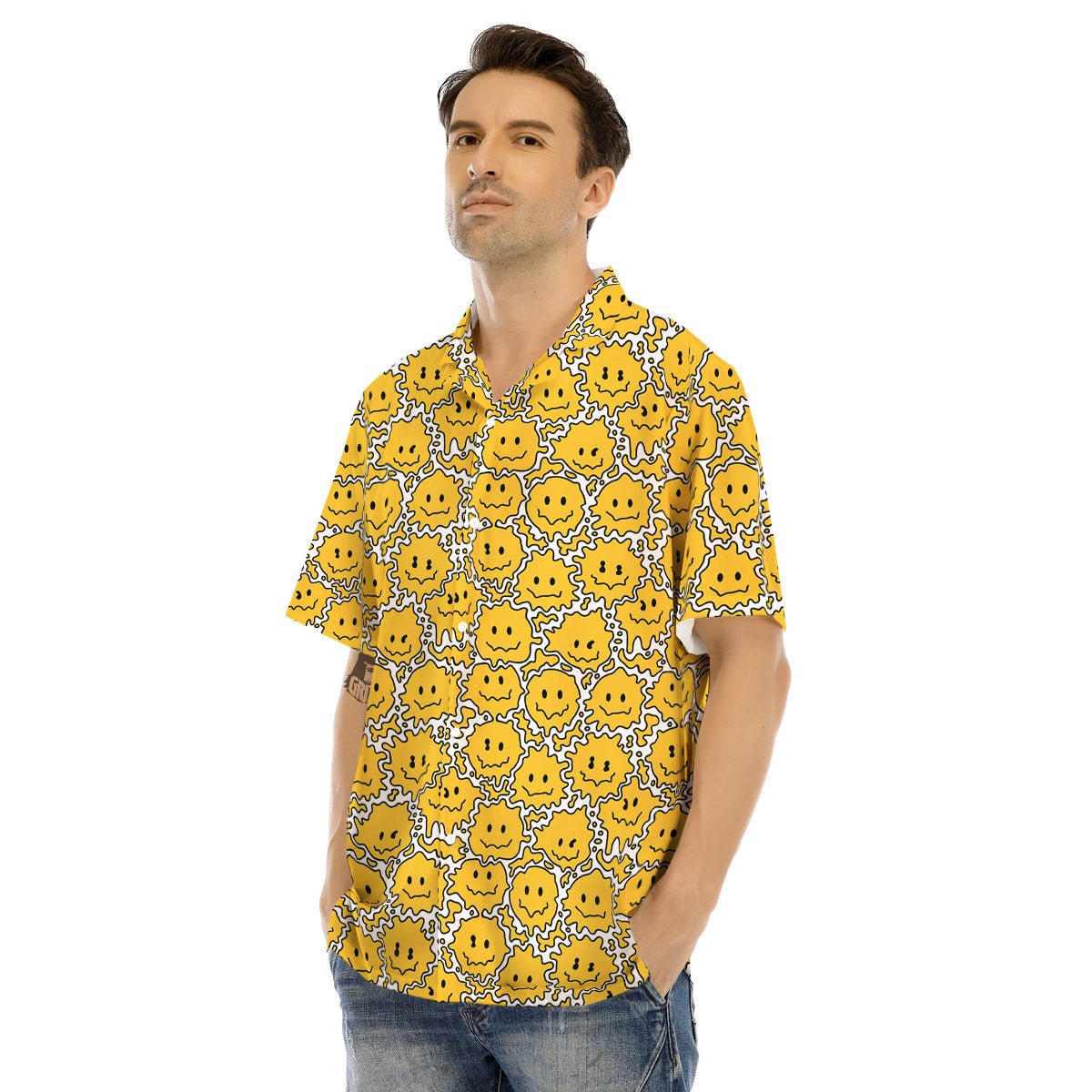 Trippy Abstract Psychedelic Emoji Print Men's Hawaiian Shirt-grizzshop