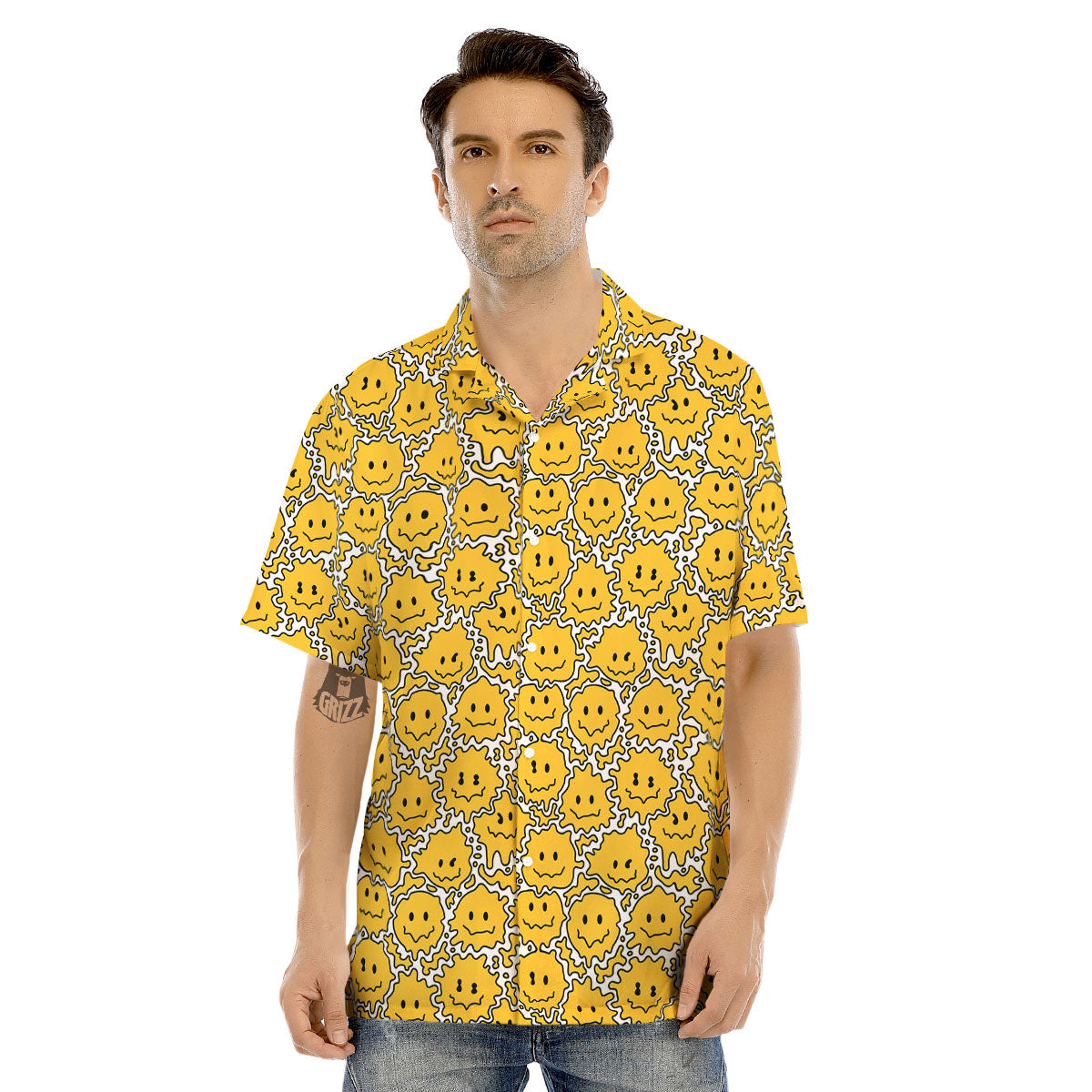 Trippy Abstract Psychedelic Emoji Print Men's Hawaiian Shirt-grizzshop
