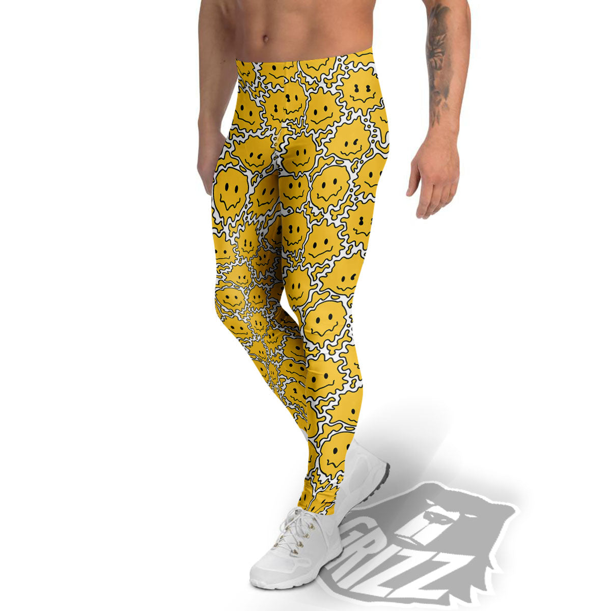 Trippy Abstract Psychedelic Emoji Print Men's Leggings-grizzshop