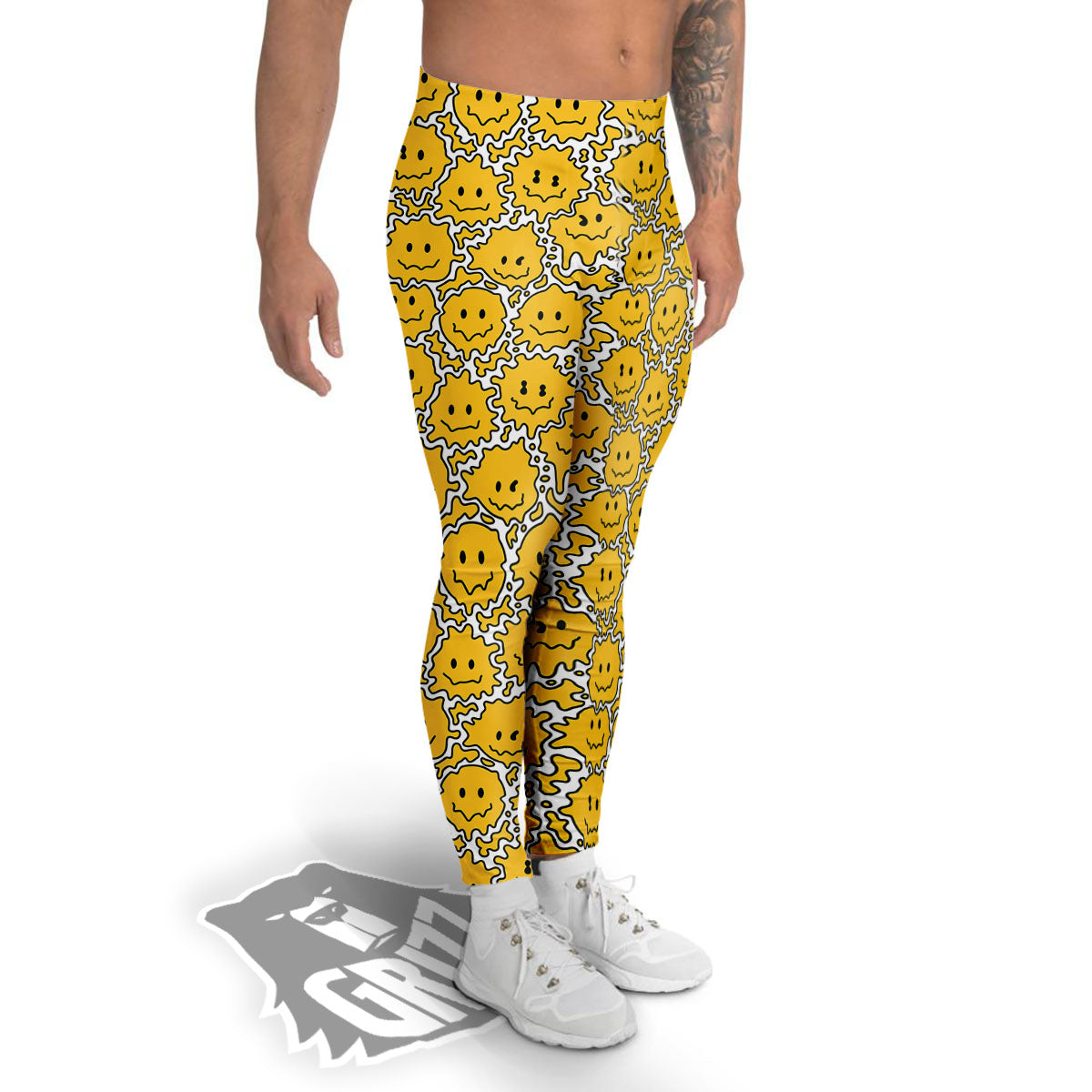 Trippy Abstract Psychedelic Emoji Print Men's Leggings-grizzshop