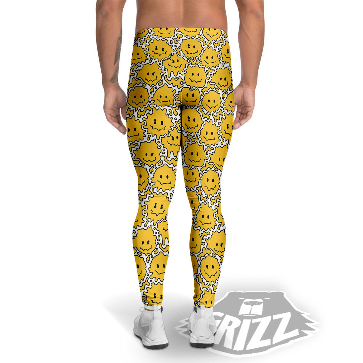 Trippy Abstract Psychedelic Emoji Print Men's Leggings-grizzshop