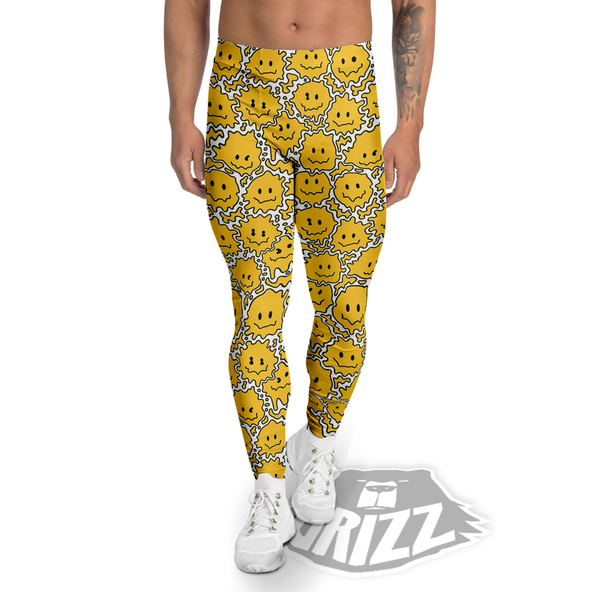 Trippy Abstract Psychedelic Emoji Print Men's Leggings-grizzshop