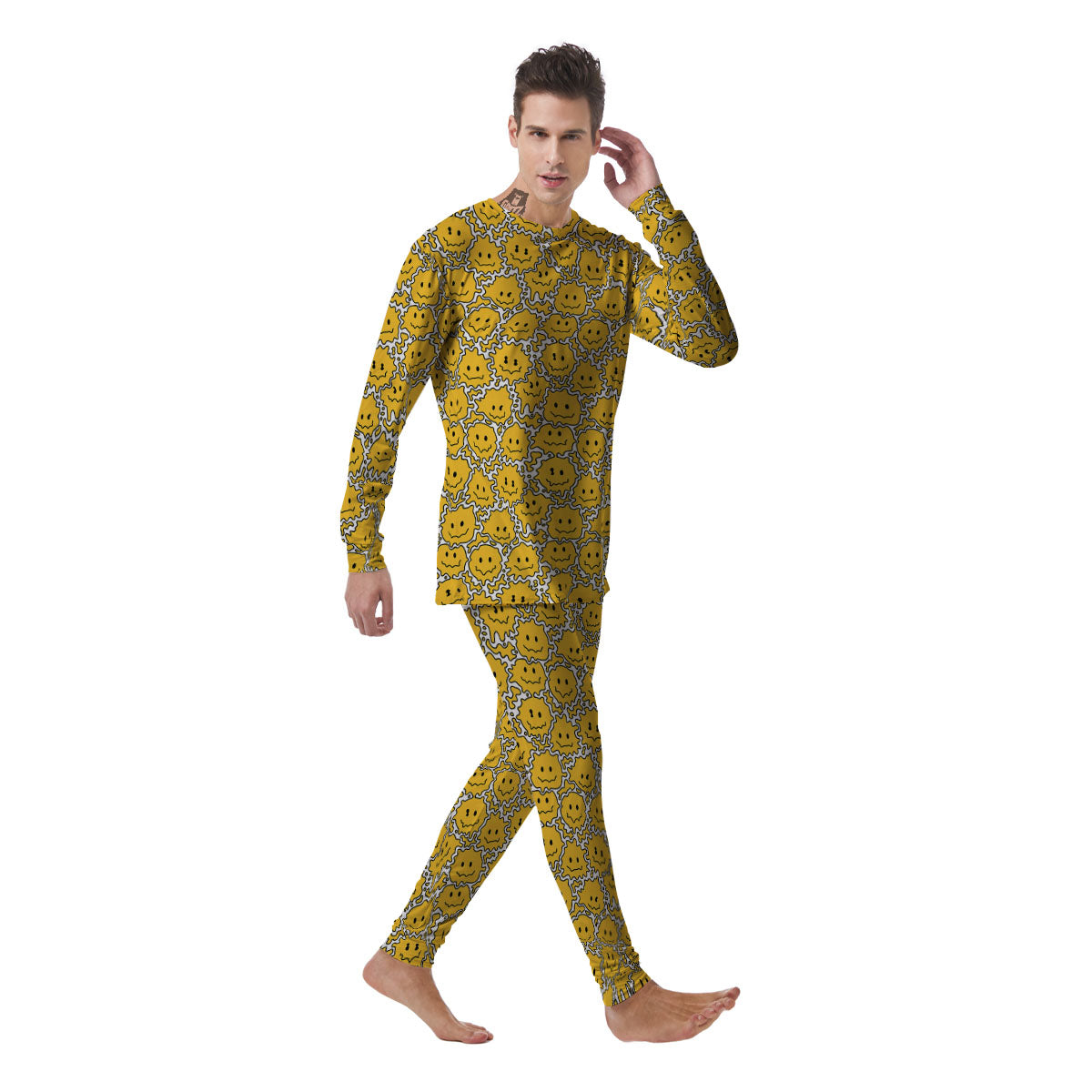 Trippy Abstract Psychedelic Emoji Print Men's Pajamas-grizzshop