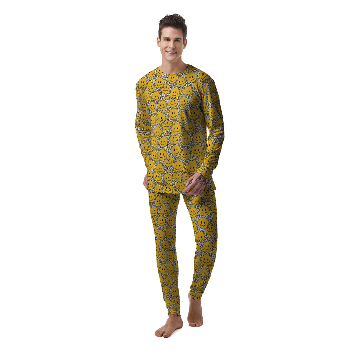 Trippy Abstract Psychedelic Emoji Print Men's Pajamas-grizzshop