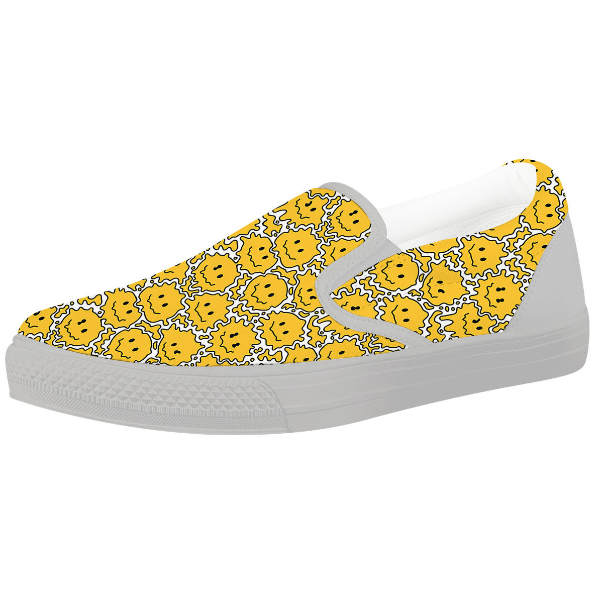 Trippy Abstract Psychedelic Emoji Print White Slip On Shoes-grizzshop