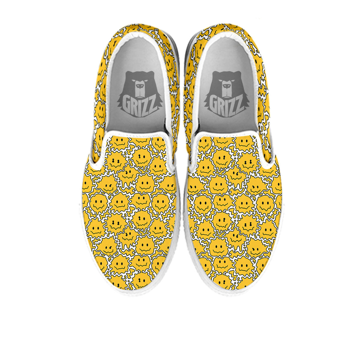 Trippy Abstract Psychedelic Emoji Print White Slip On Shoes-grizzshop