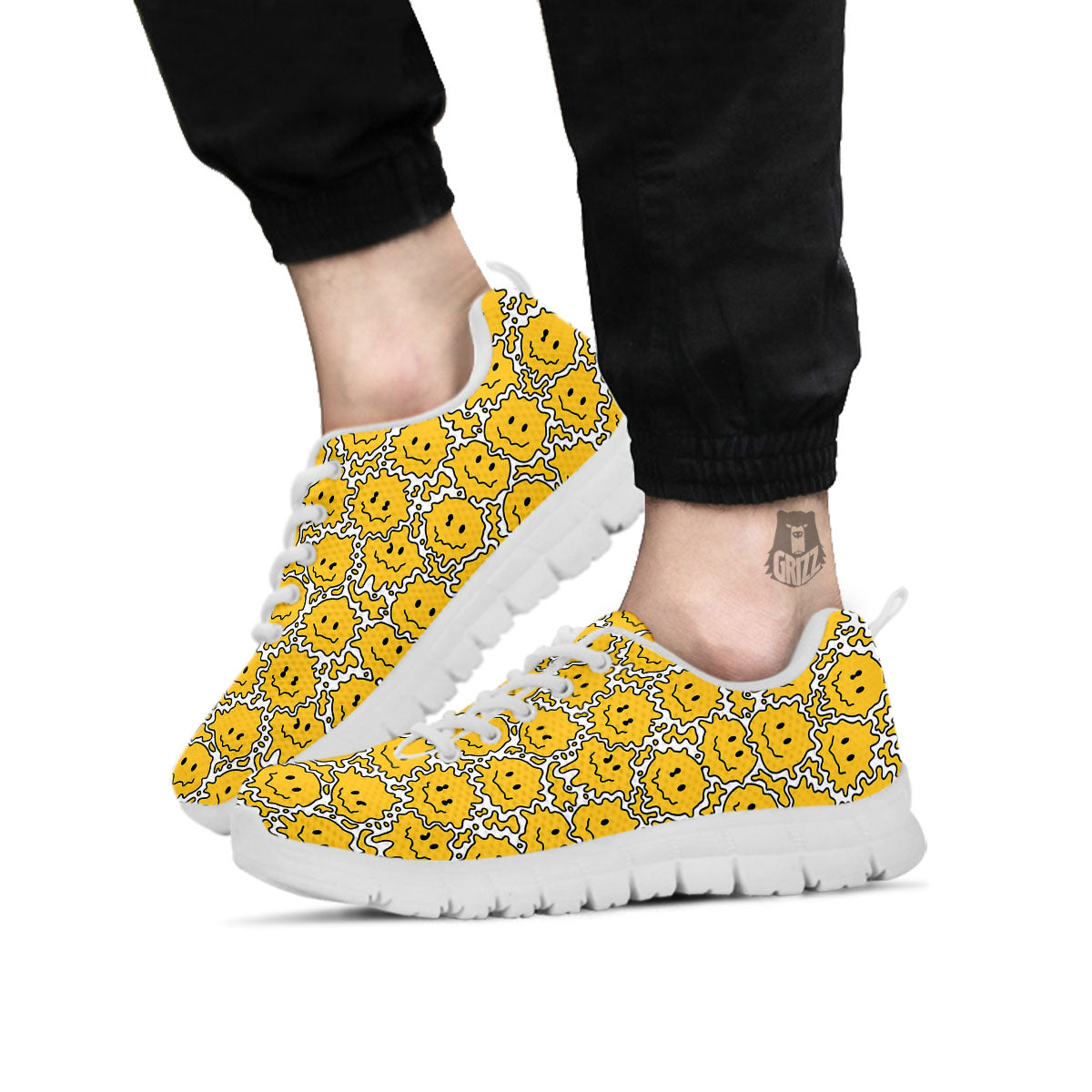 Trippy Abstract Psychedelic Emoji Print White Sneaker-grizzshop