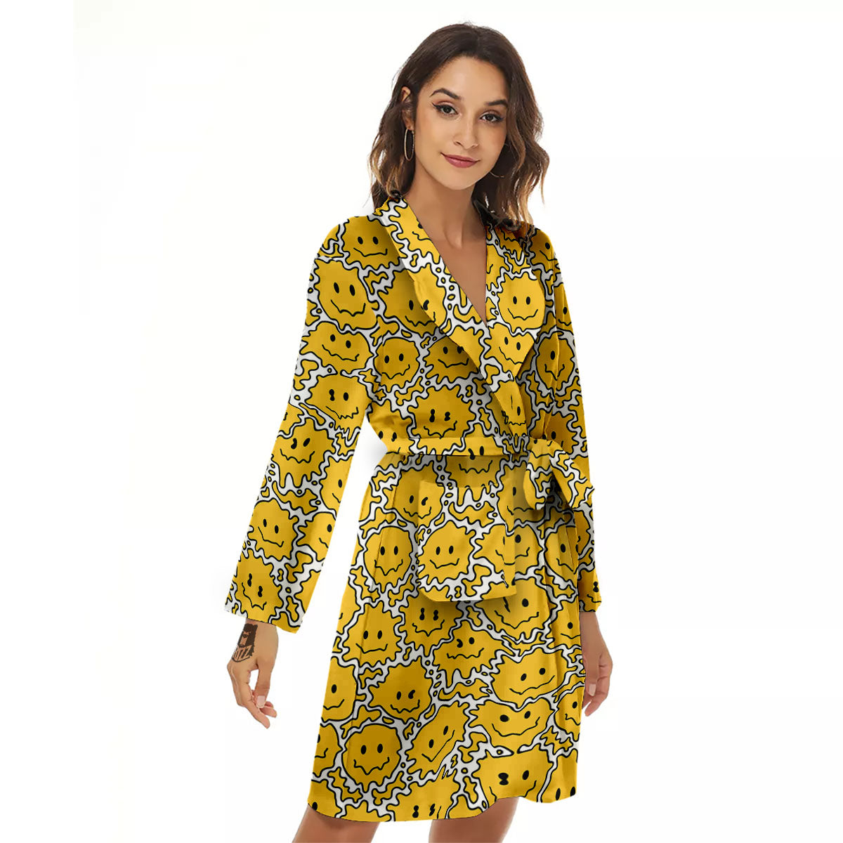 Trippy Abstract Psychedelic Emoji Print Women's Robe-grizzshop