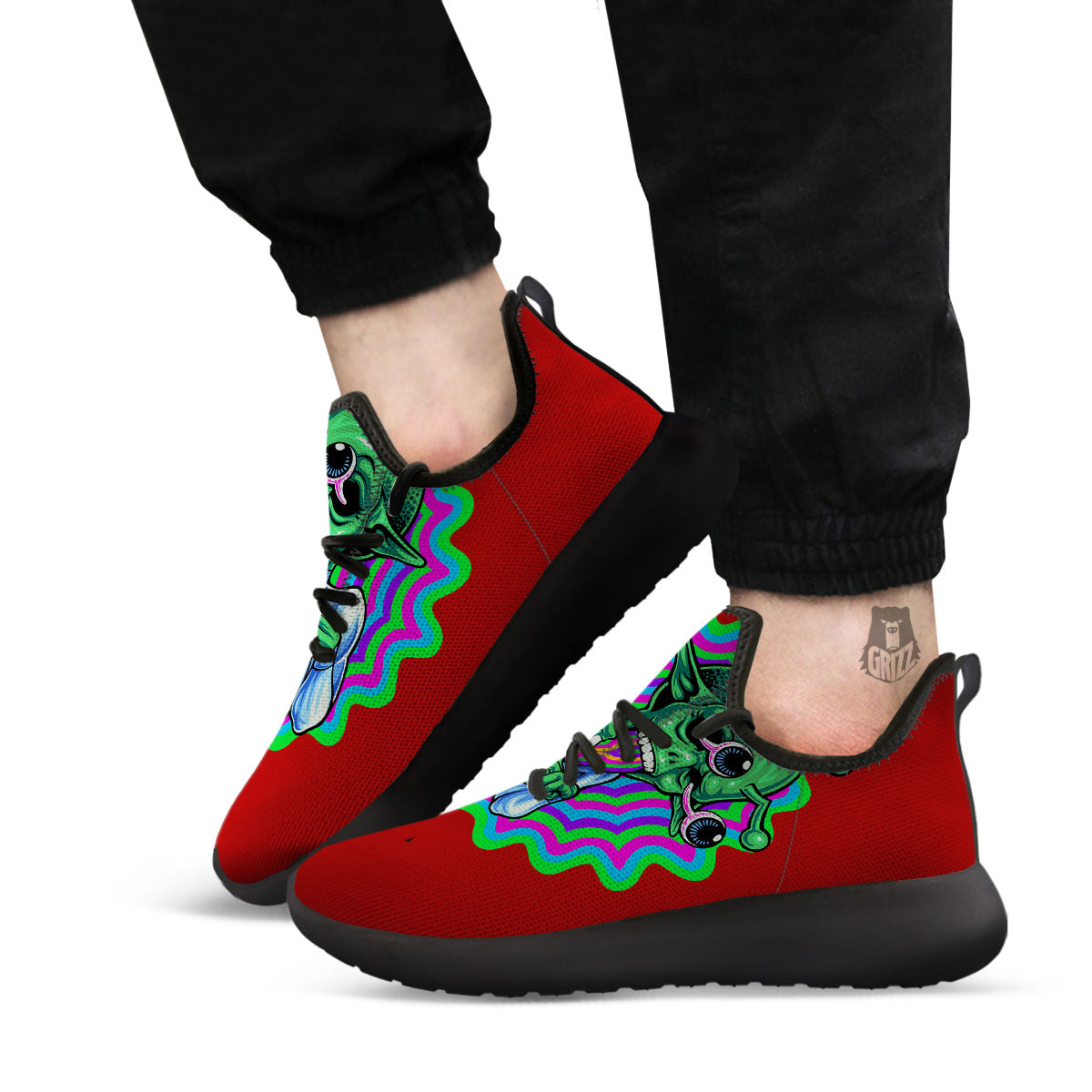 Trippy Alien Crazy Print Black Athletic Shoes-grizzshop