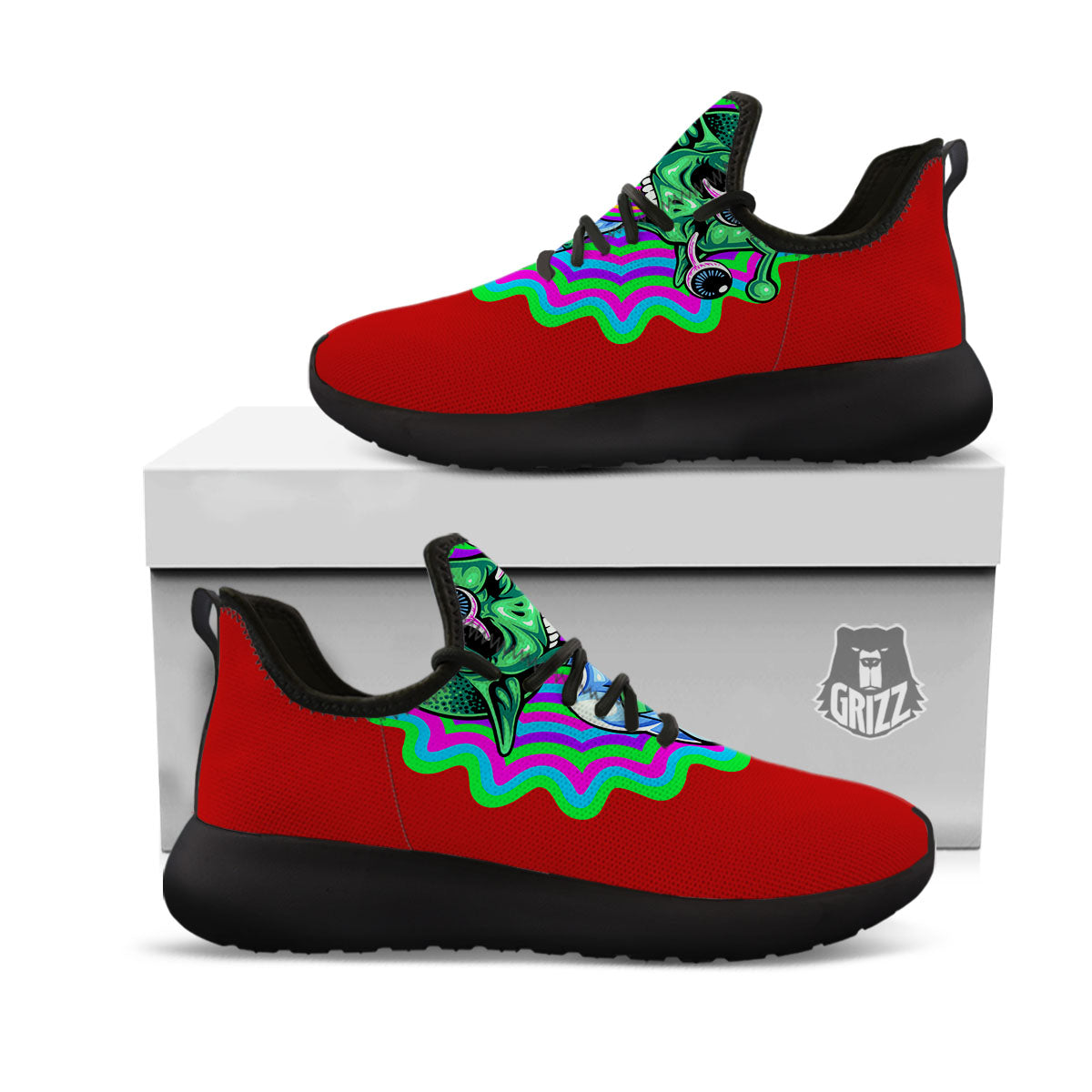 Trippy Alien Crazy Print Black Athletic Shoes-grizzshop