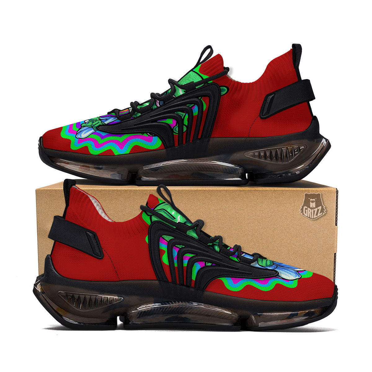Trippy Alien Crazy Print Black Gym Shoes-grizzshop