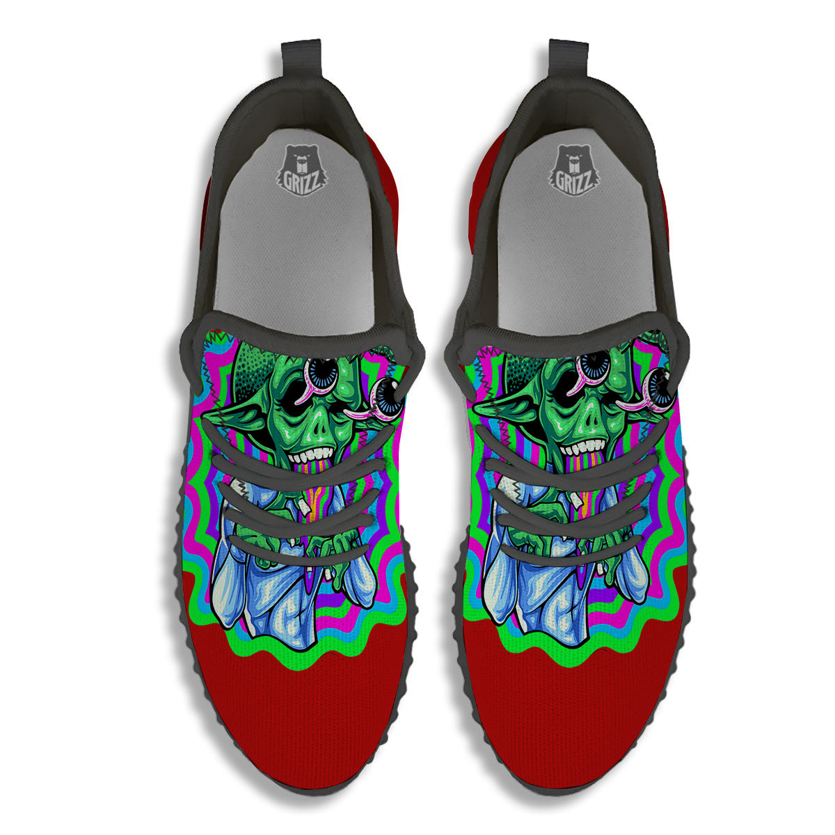 Trippy Alien Crazy Print Black Walking Shoes-grizzshop