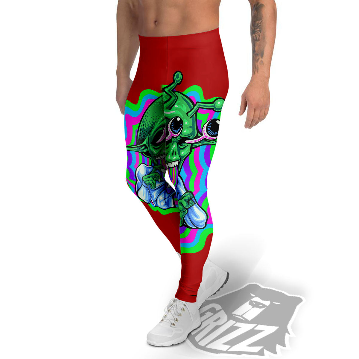 Trippy Alien Crazy Print Men's Leggings-grizzshop