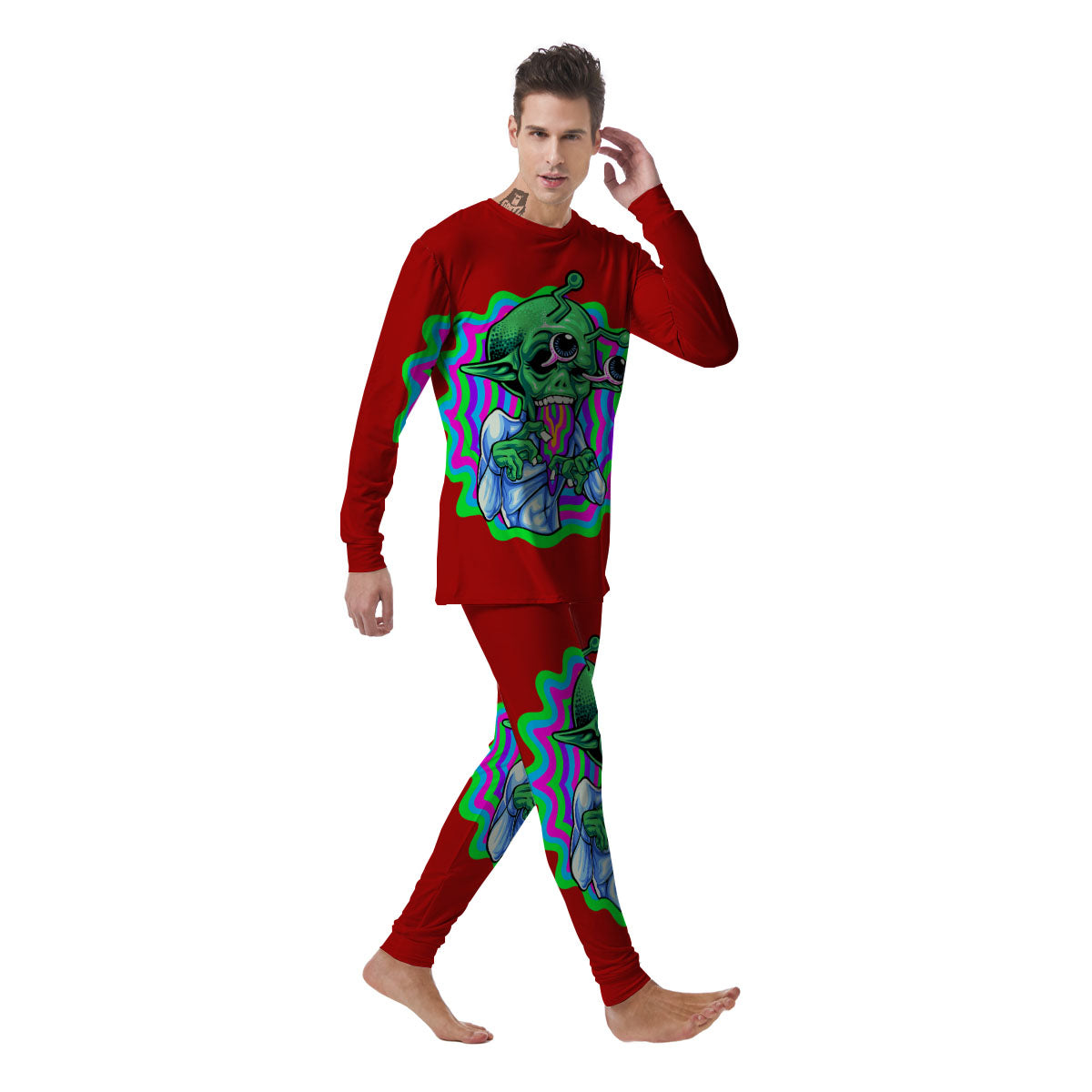 Trippy Alien Crazy Print Men's Pajamas-grizzshop