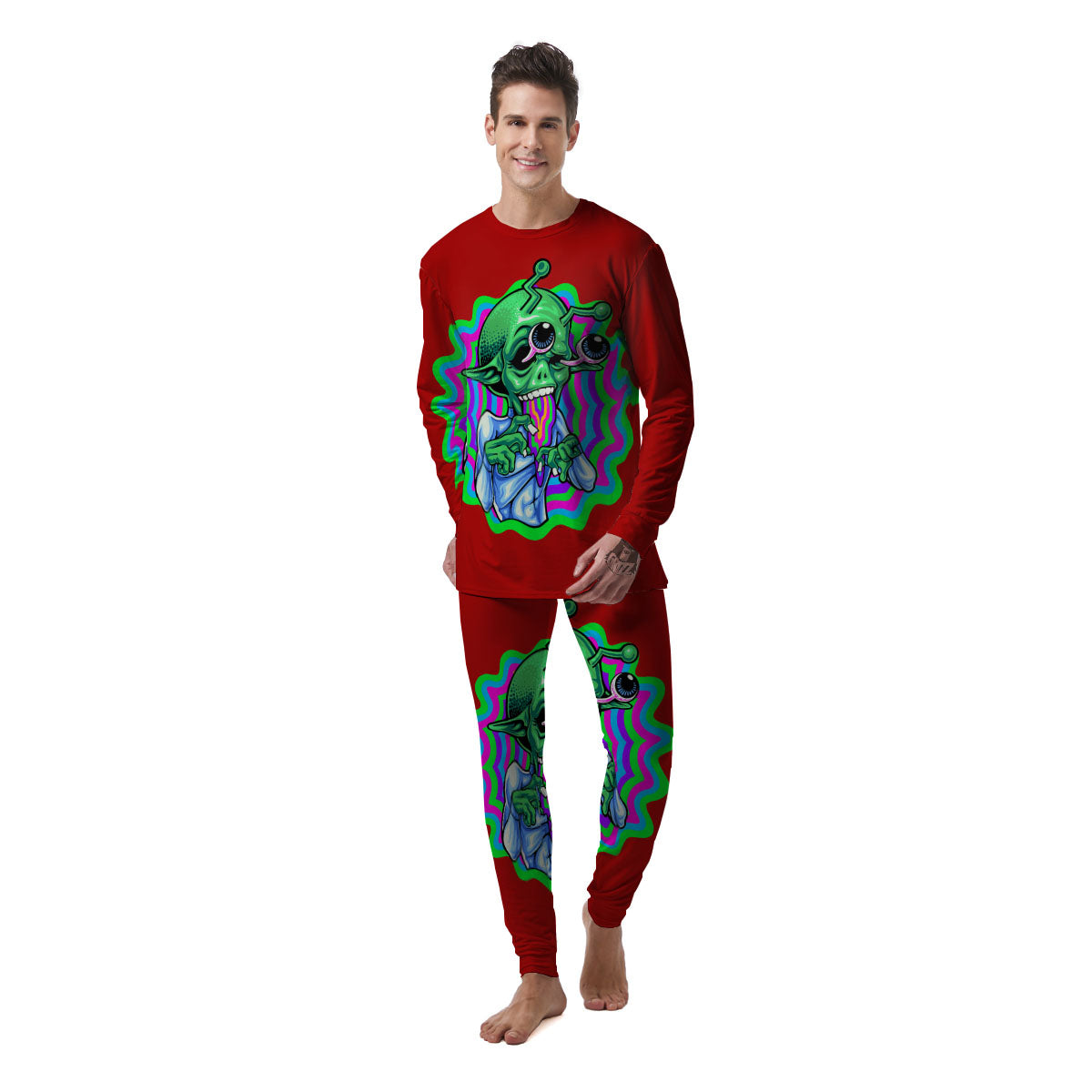 Trippy Alien Crazy Print Men's Pajamas-grizzshop