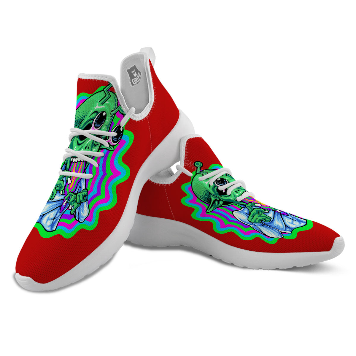 Trippy Alien Crazy Print White Athletic Shoes-grizzshop