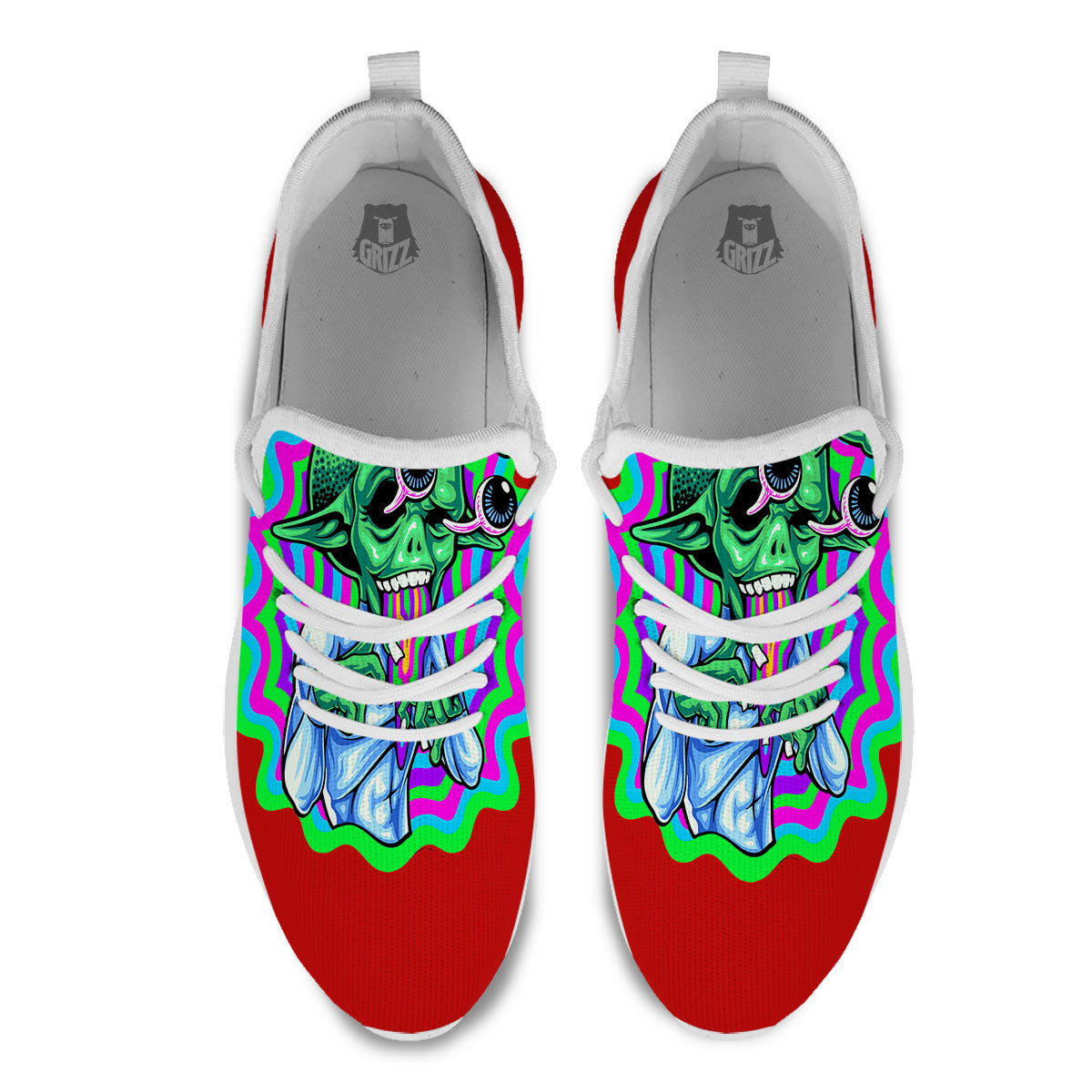 Trippy Alien Crazy Print White Athletic Shoes-grizzshop