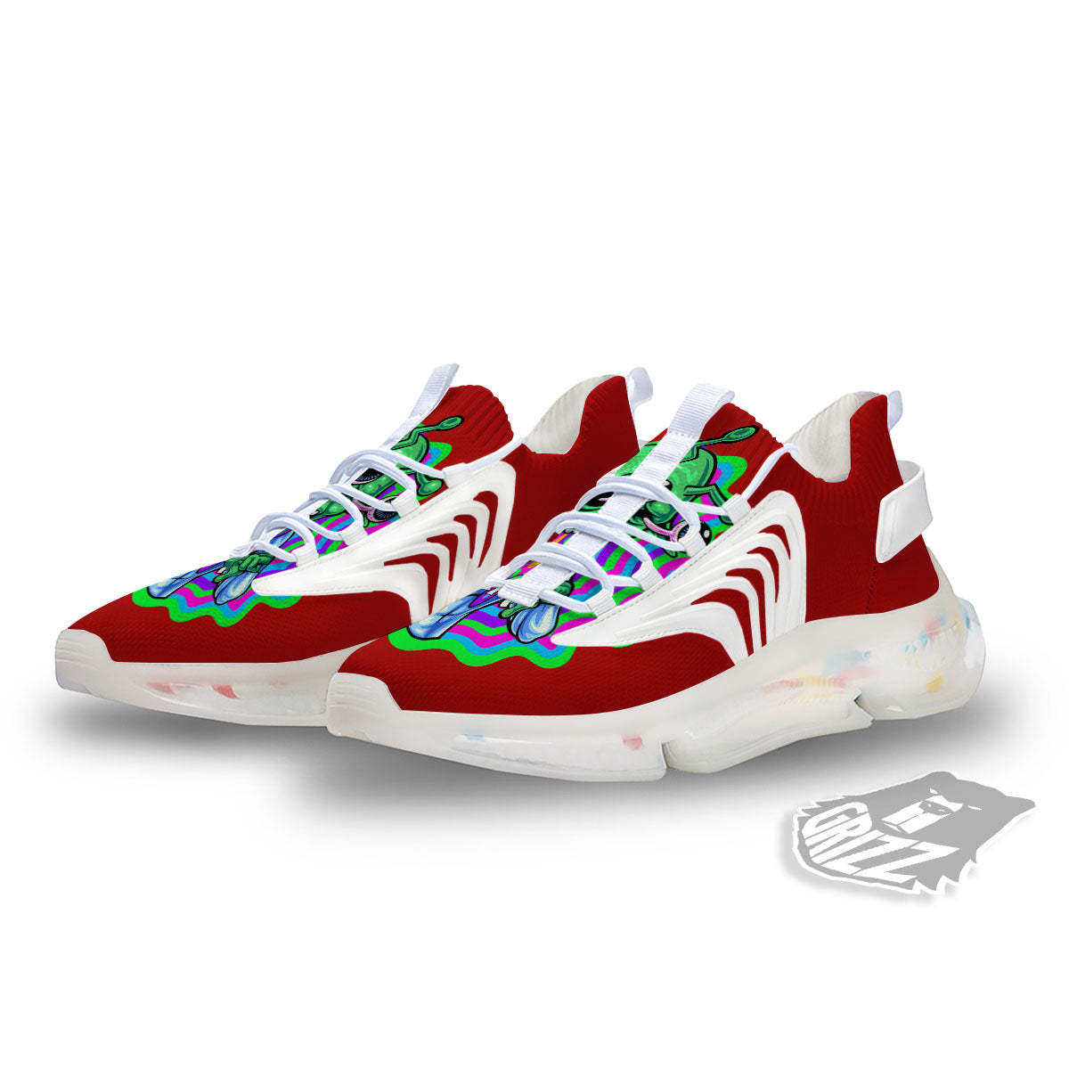 Trippy Alien Crazy Print White Gym Shoes-grizzshop