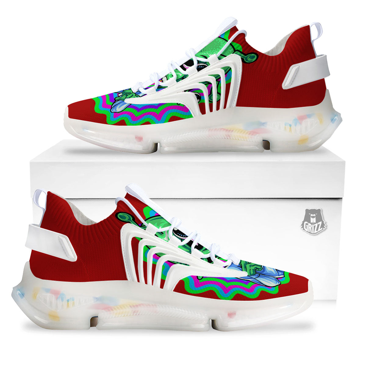 Trippy Alien Crazy Print White Gym Shoes-grizzshop