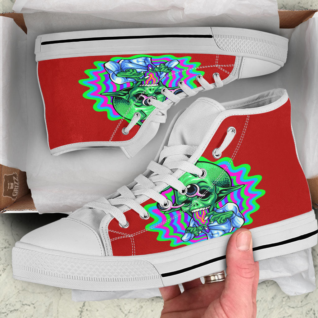 Trippy Alien Crazy Print White High Top Shoes-grizzshop