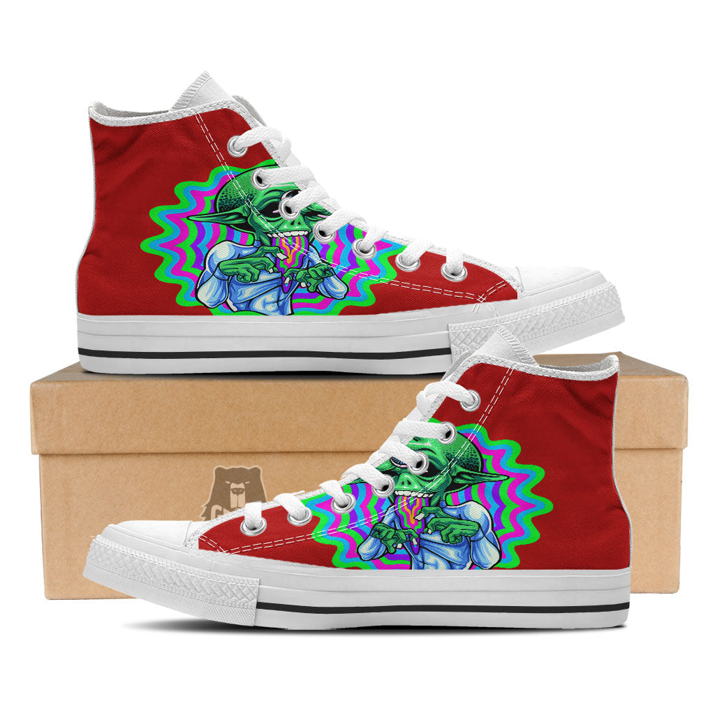Trippy Alien Crazy Print White High Top Shoes-grizzshop