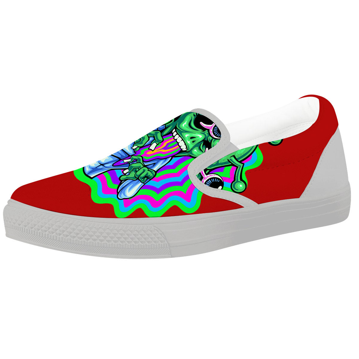 Trippy Alien Crazy Print White Slip On Shoes-grizzshop