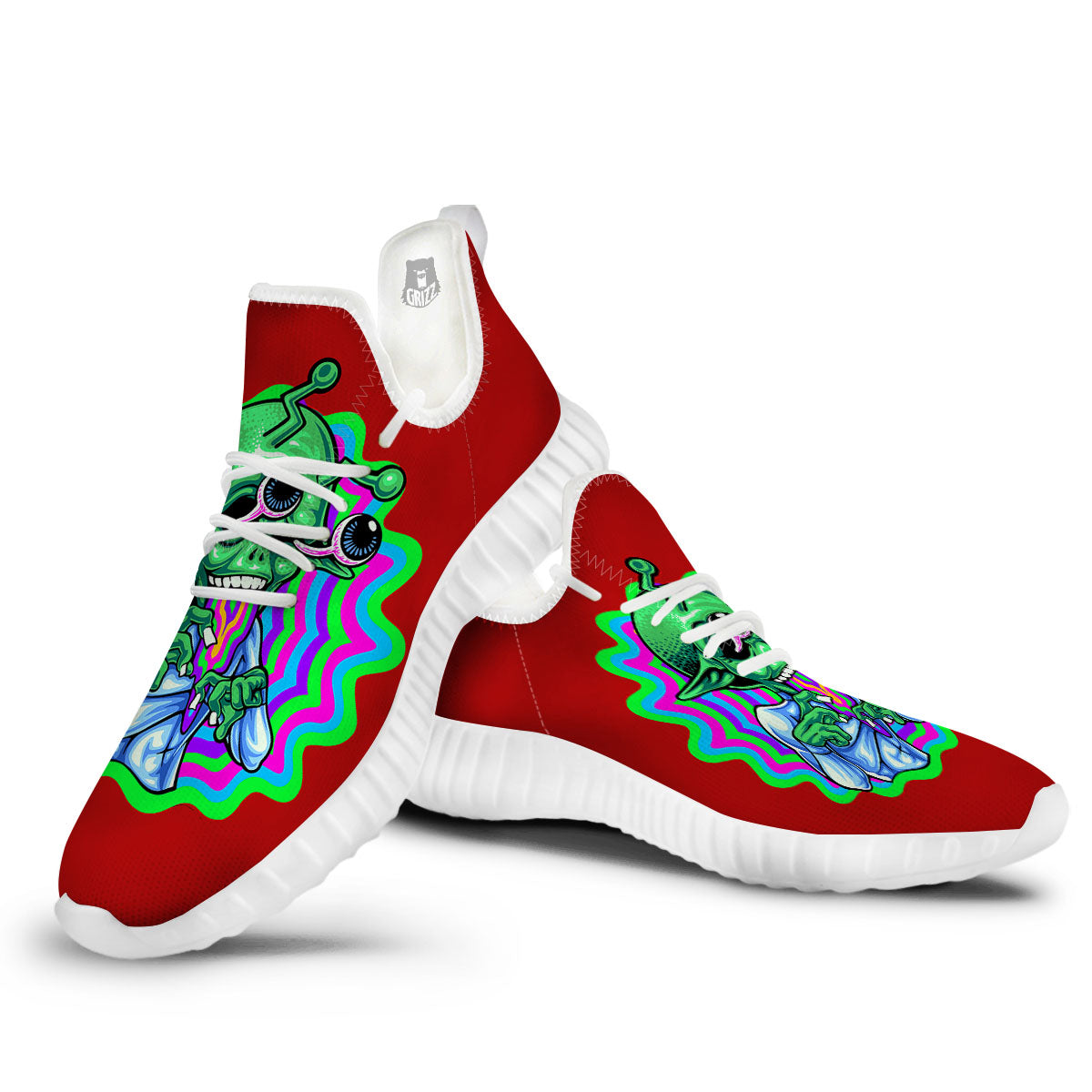 Trippy Alien Crazy Print White Walking Shoes-grizzshop