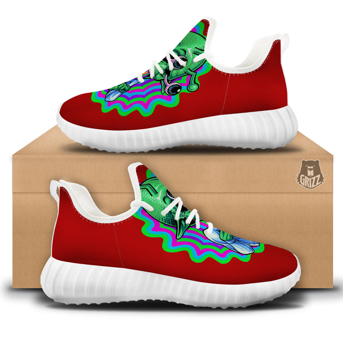 Trippy Alien Crazy Print White Walking Shoes-grizzshop