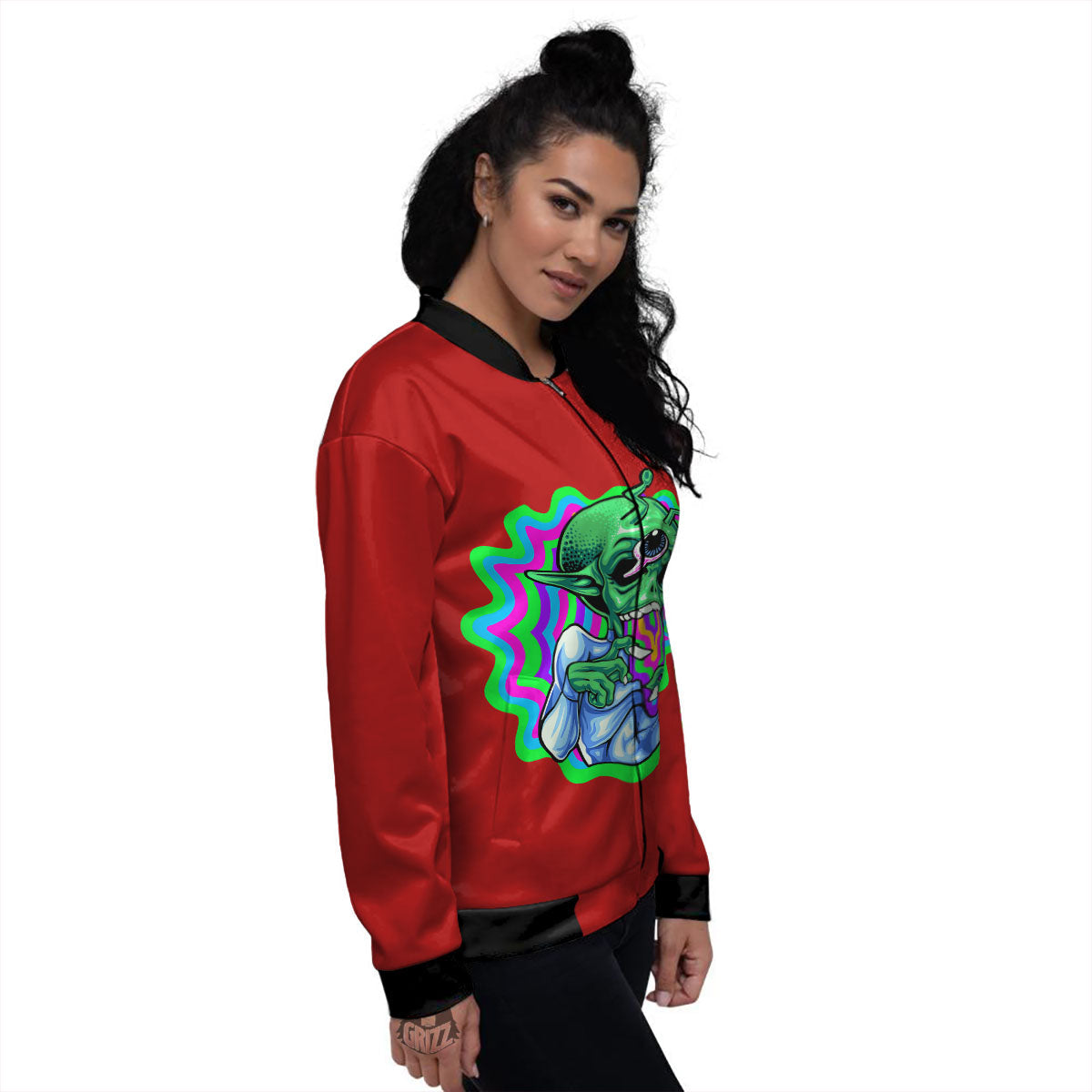 Trippy Alien Crazy Print Women's Bomber Jacket-grizzshop