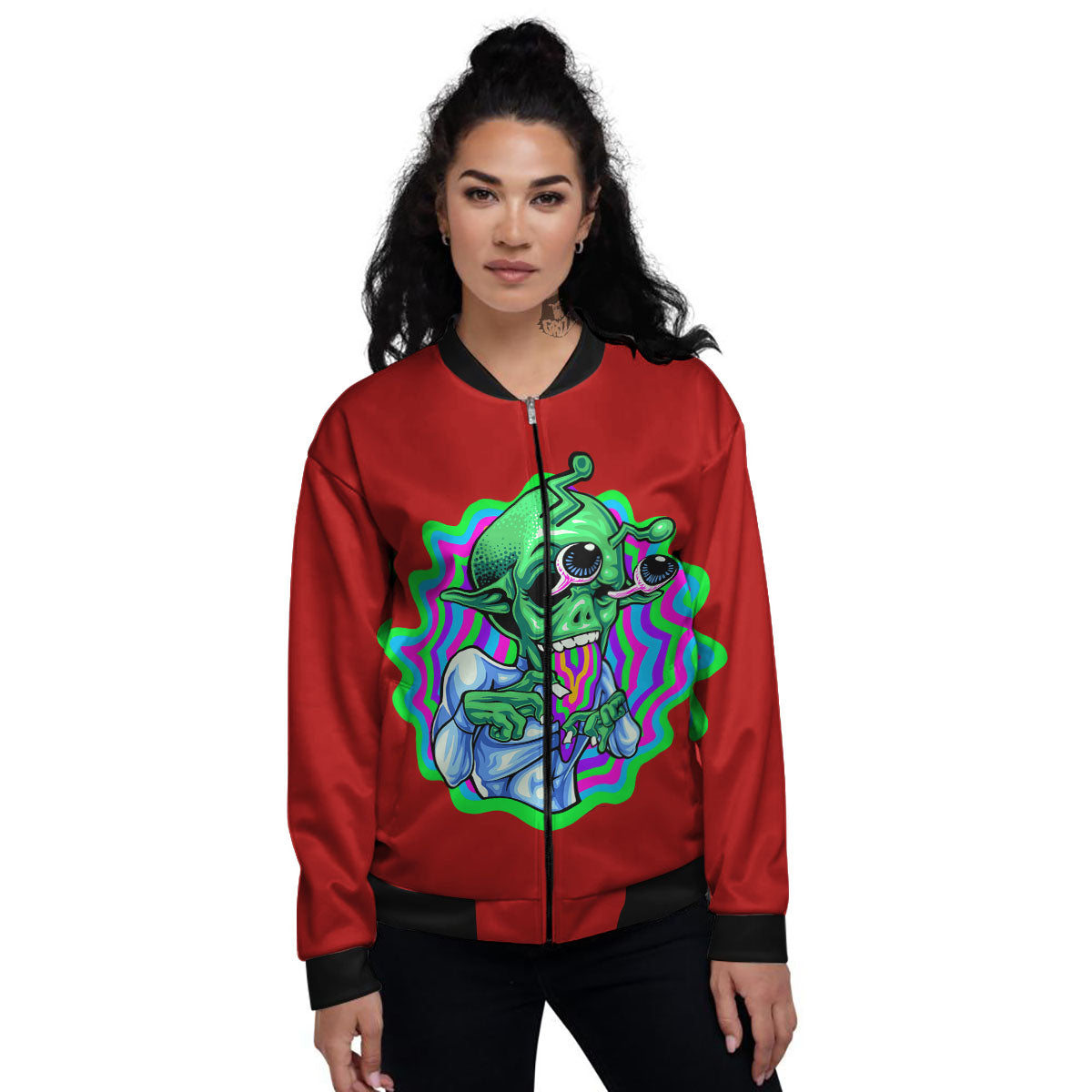 Trippy Alien Crazy Print Women's Bomber Jacket-grizzshop