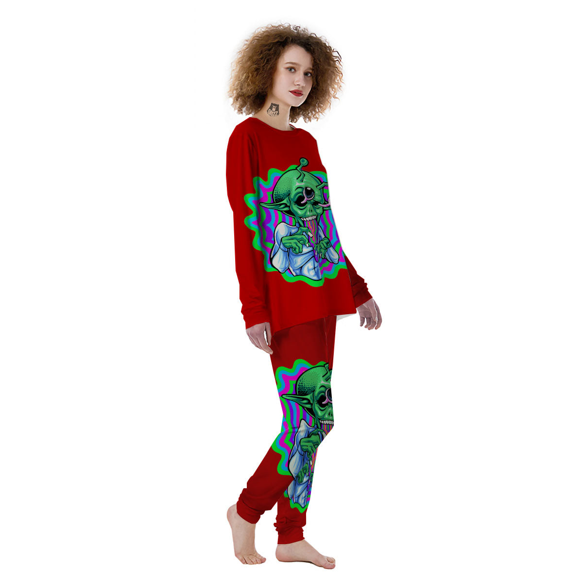 Trippy Alien Crazy Print Women's Pajamas-grizzshop