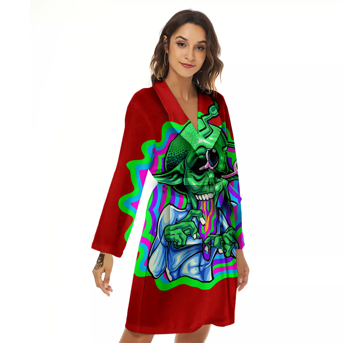 Trippy Alien Crazy Print Women's Robe-grizzshop