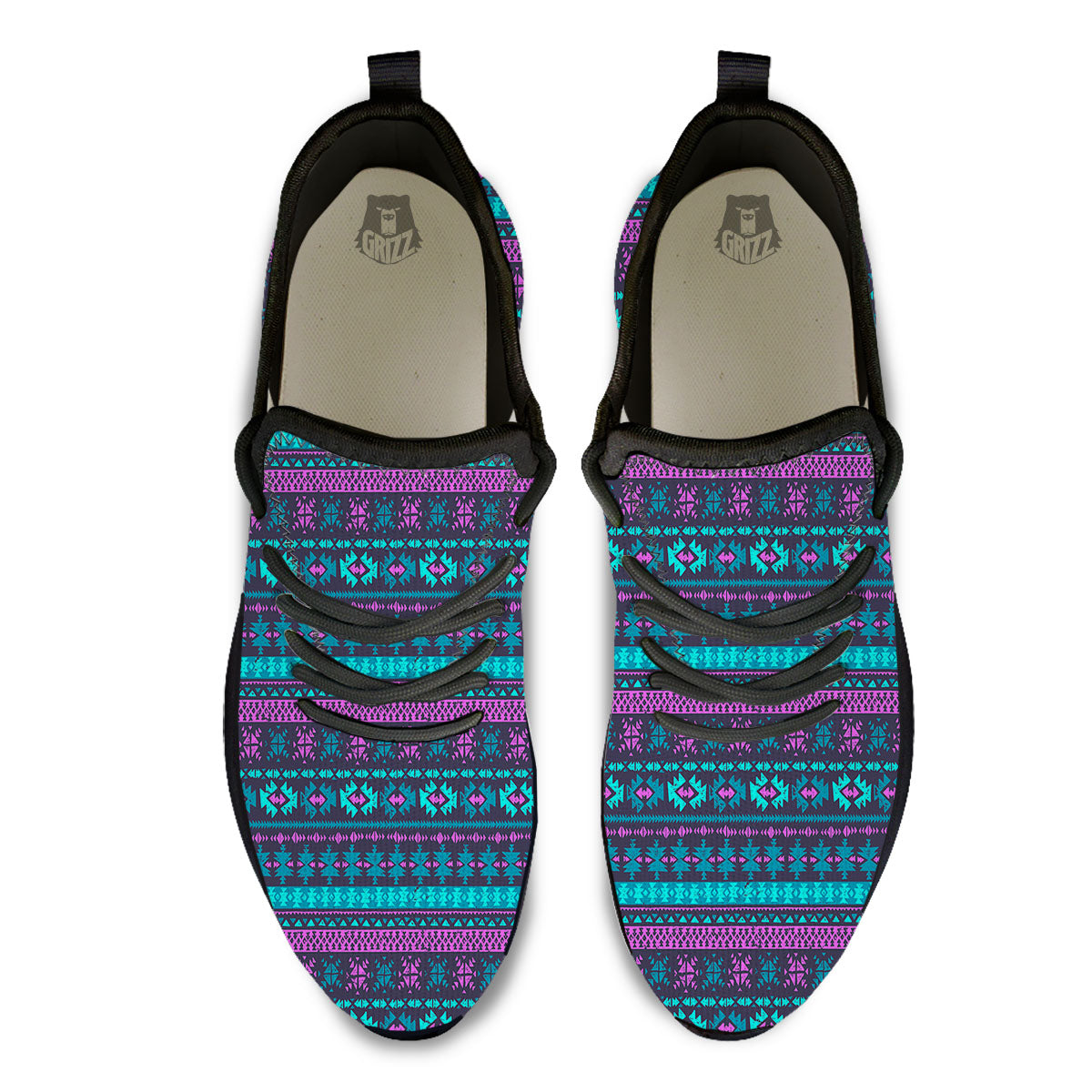 Trippy Ethnic Aztec Print Black Athletic Shoes-grizzshop