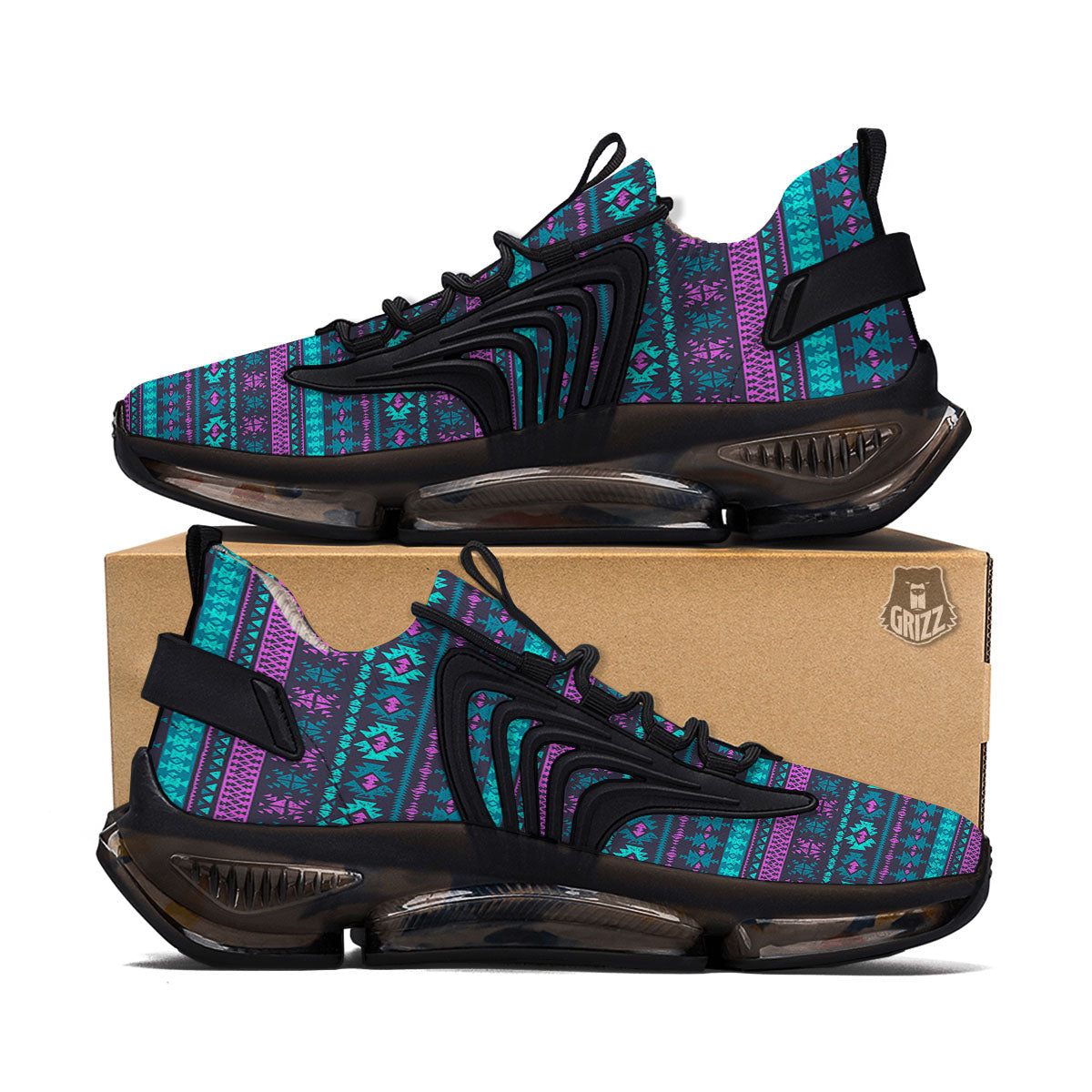 Trippy Ethnic Aztec Print Black Gym Shoes-grizzshop