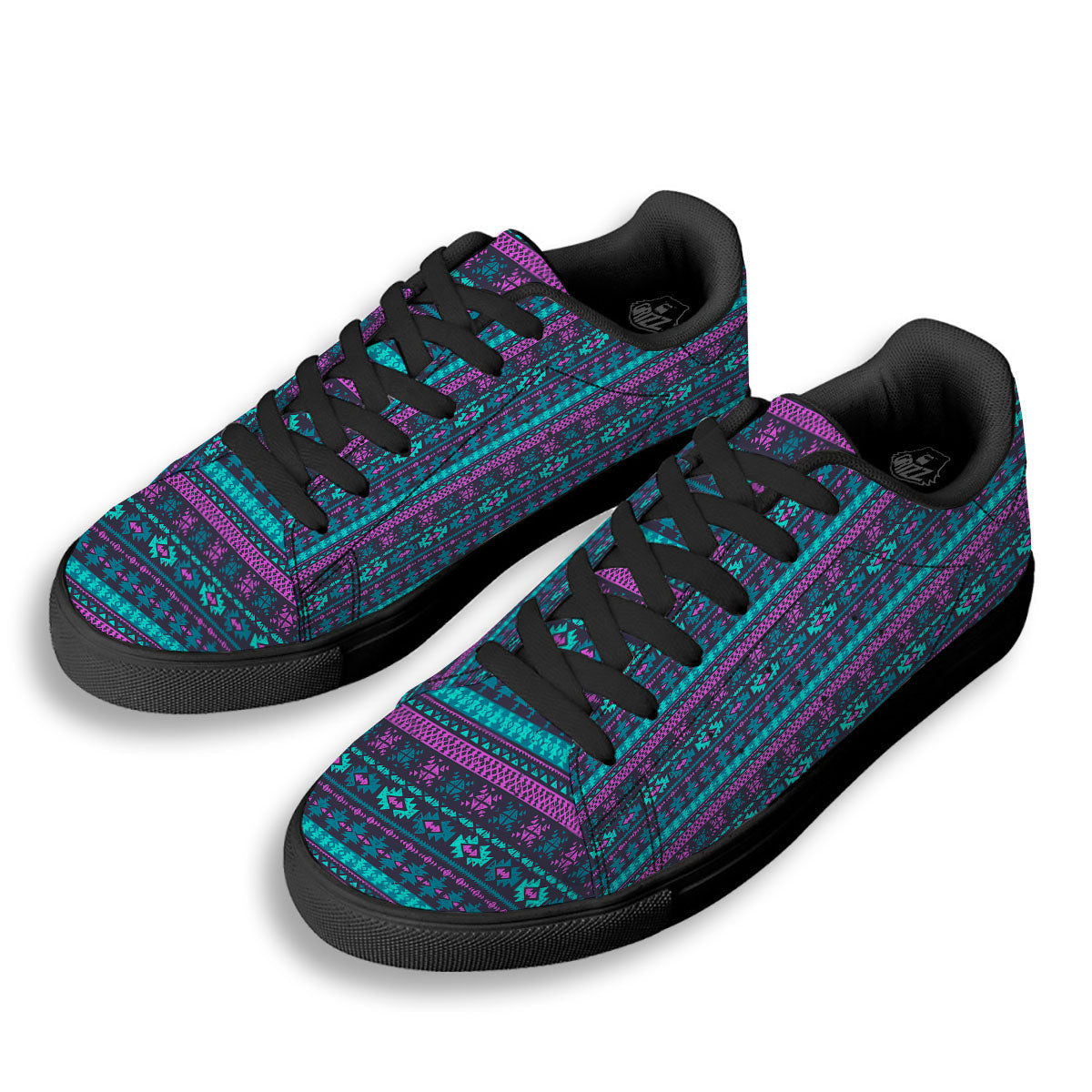 Trippy Ethnic Aztec Print Black Low Top Sneakers-grizzshop