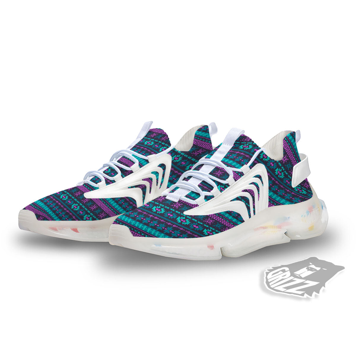 Trippy Ethnic Aztec Print White Gym Shoes-grizzshop