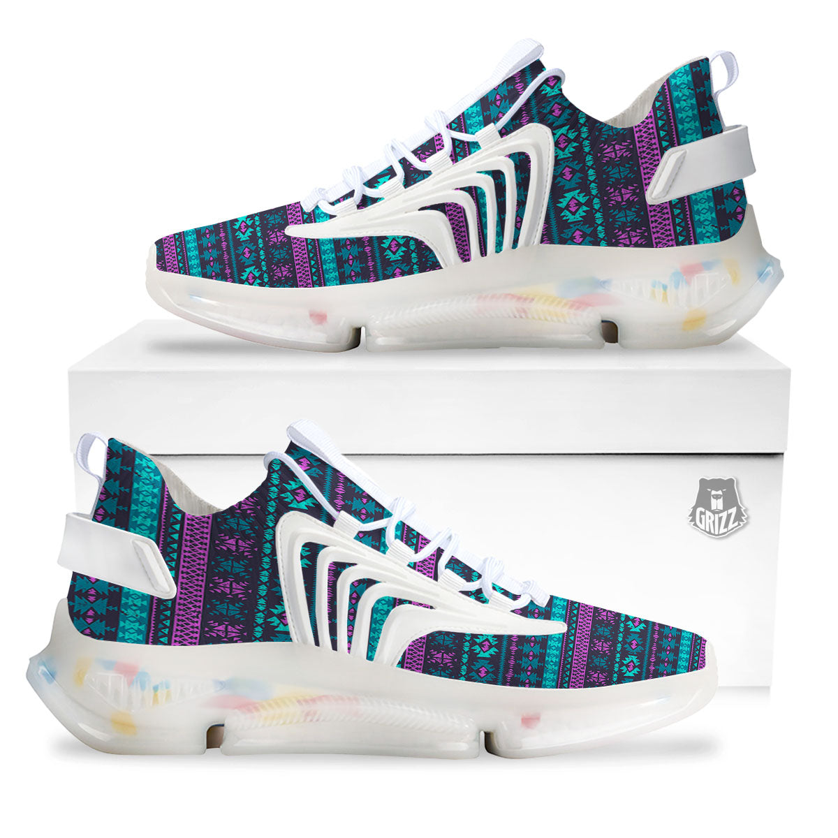 Trippy Ethnic Aztec Print White Gym Shoes-grizzshop