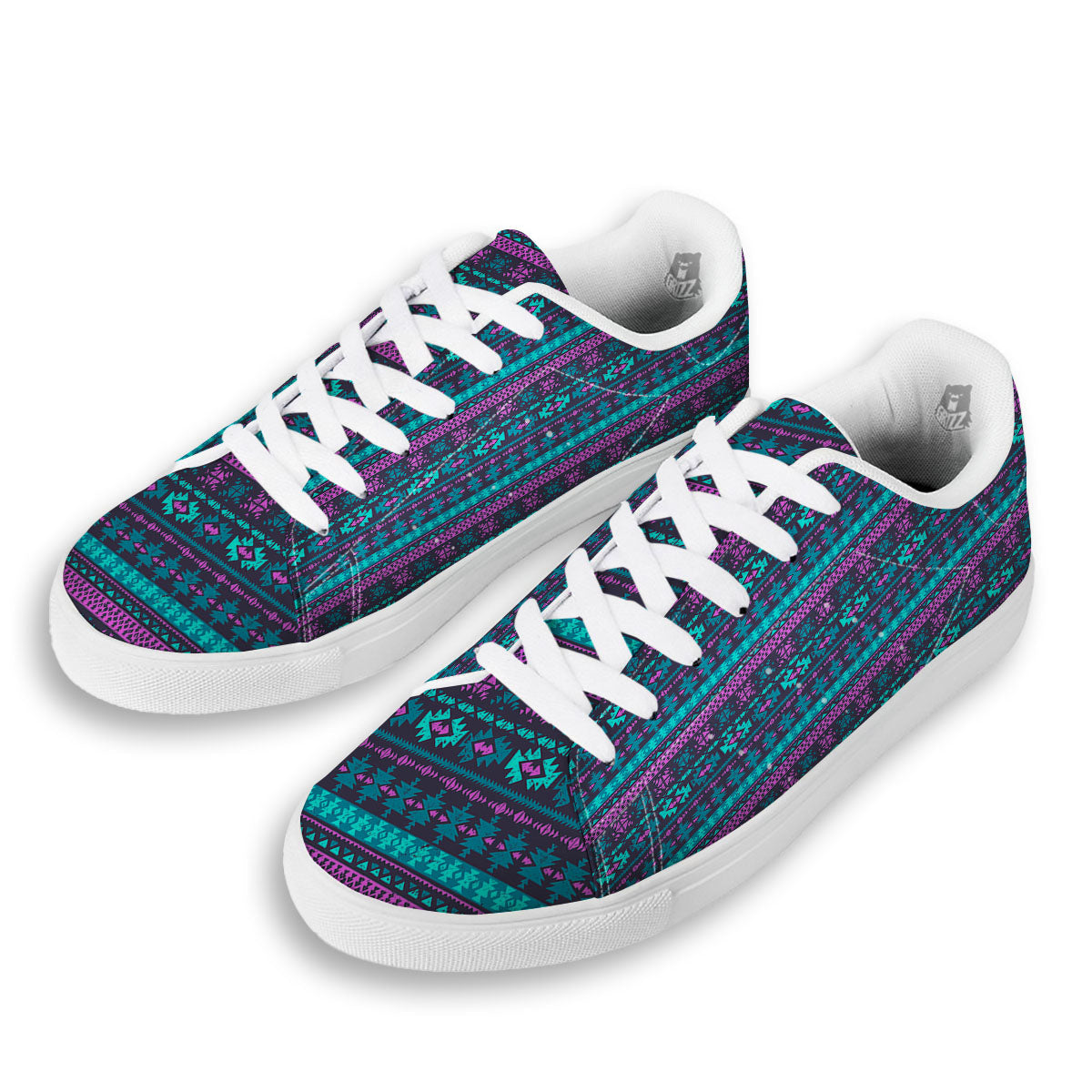 Trippy Ethnic Aztec Print White Low Top Sneakers-grizzshop