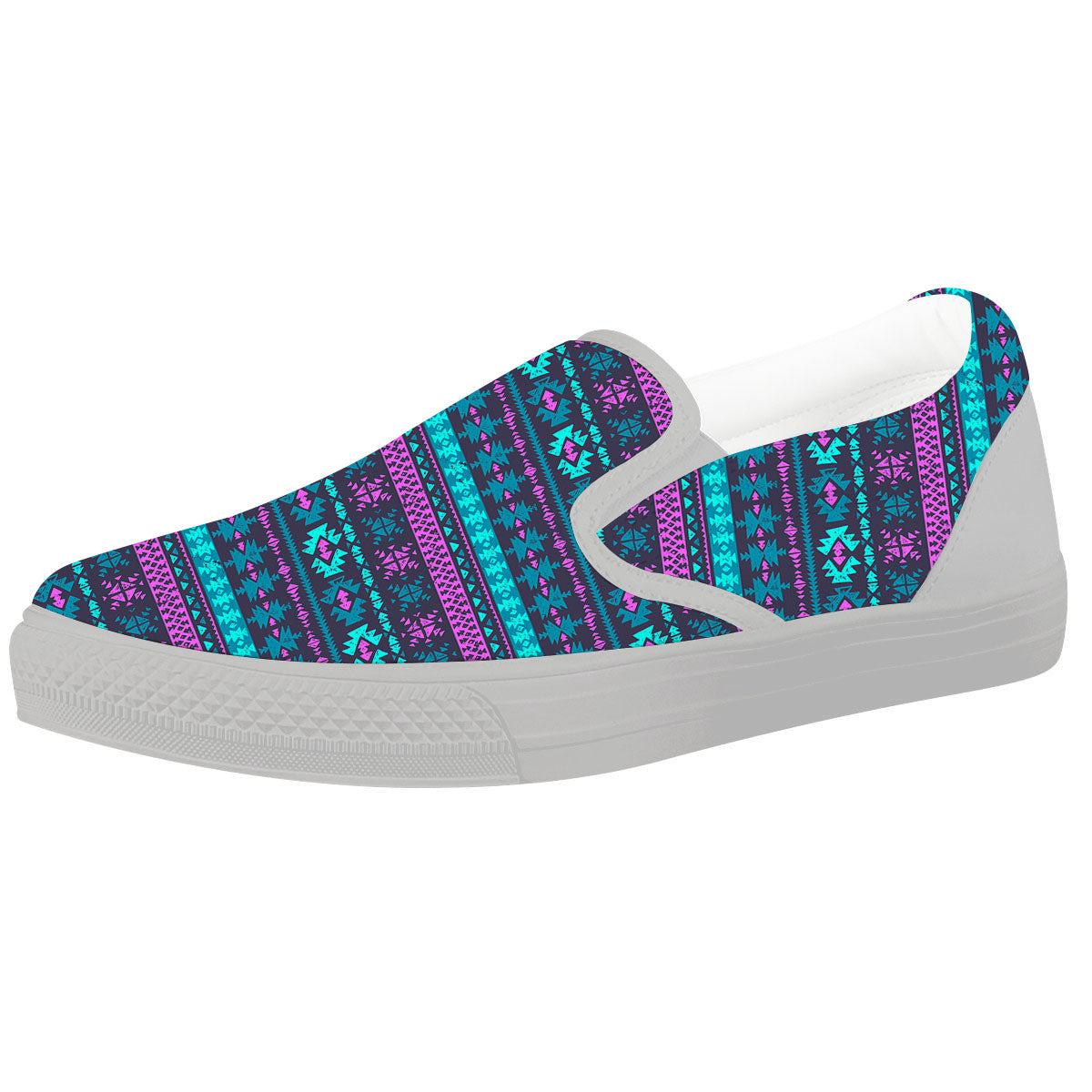 Trippy Ethnic Aztec Print White Slip On Shoes-grizzshop