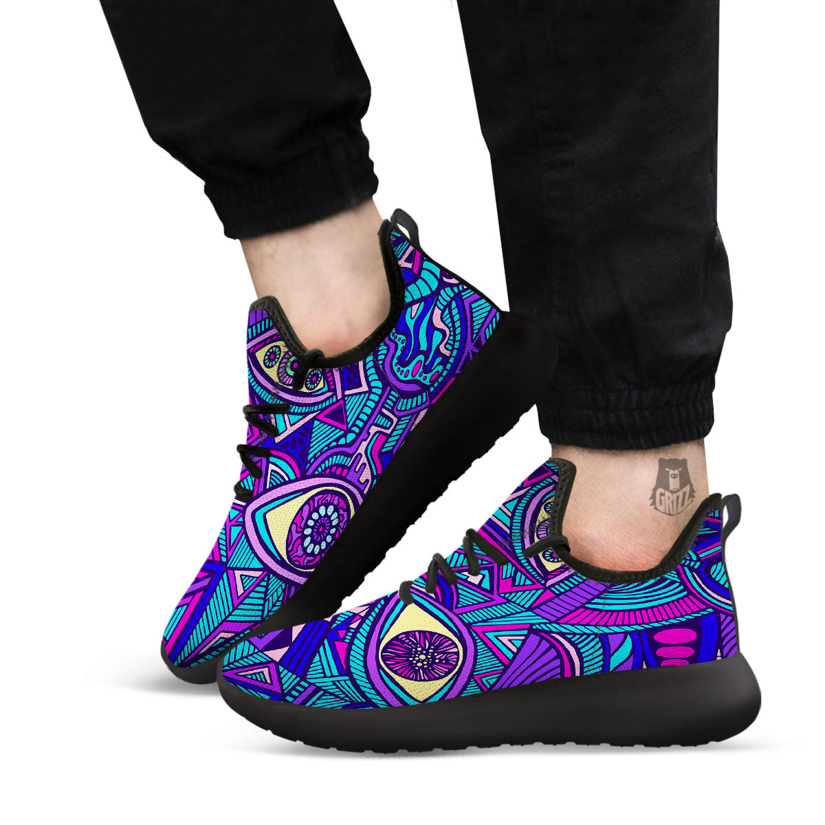 Trippy Ethnic Psychedelic Print Black Athletic Shoes-grizzshop
