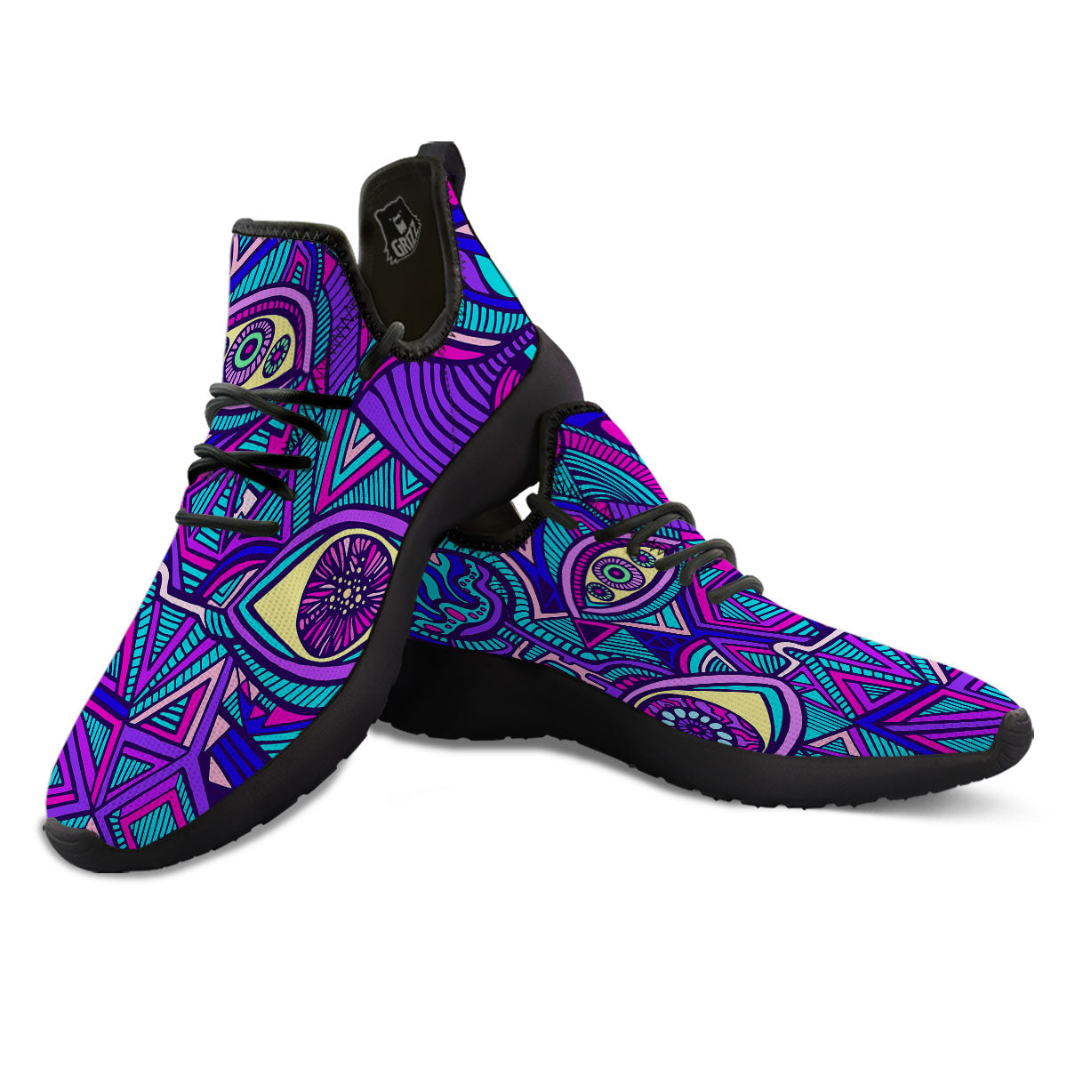Trippy Ethnic Psychedelic Print Black Athletic Shoes-grizzshop