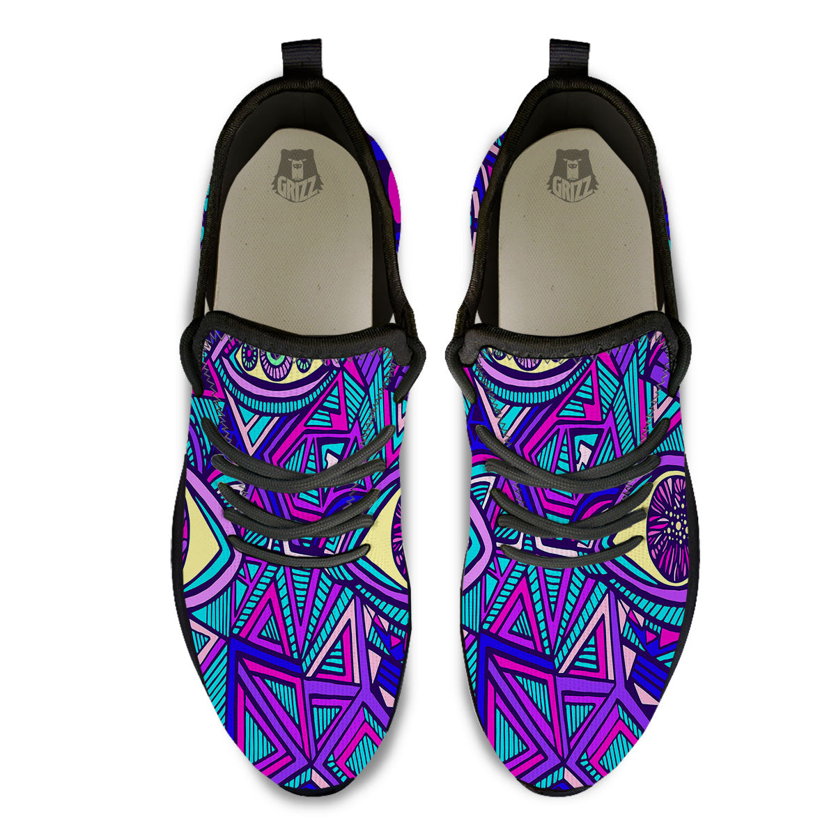 Trippy Ethnic Psychedelic Print Black Athletic Shoes-grizzshop