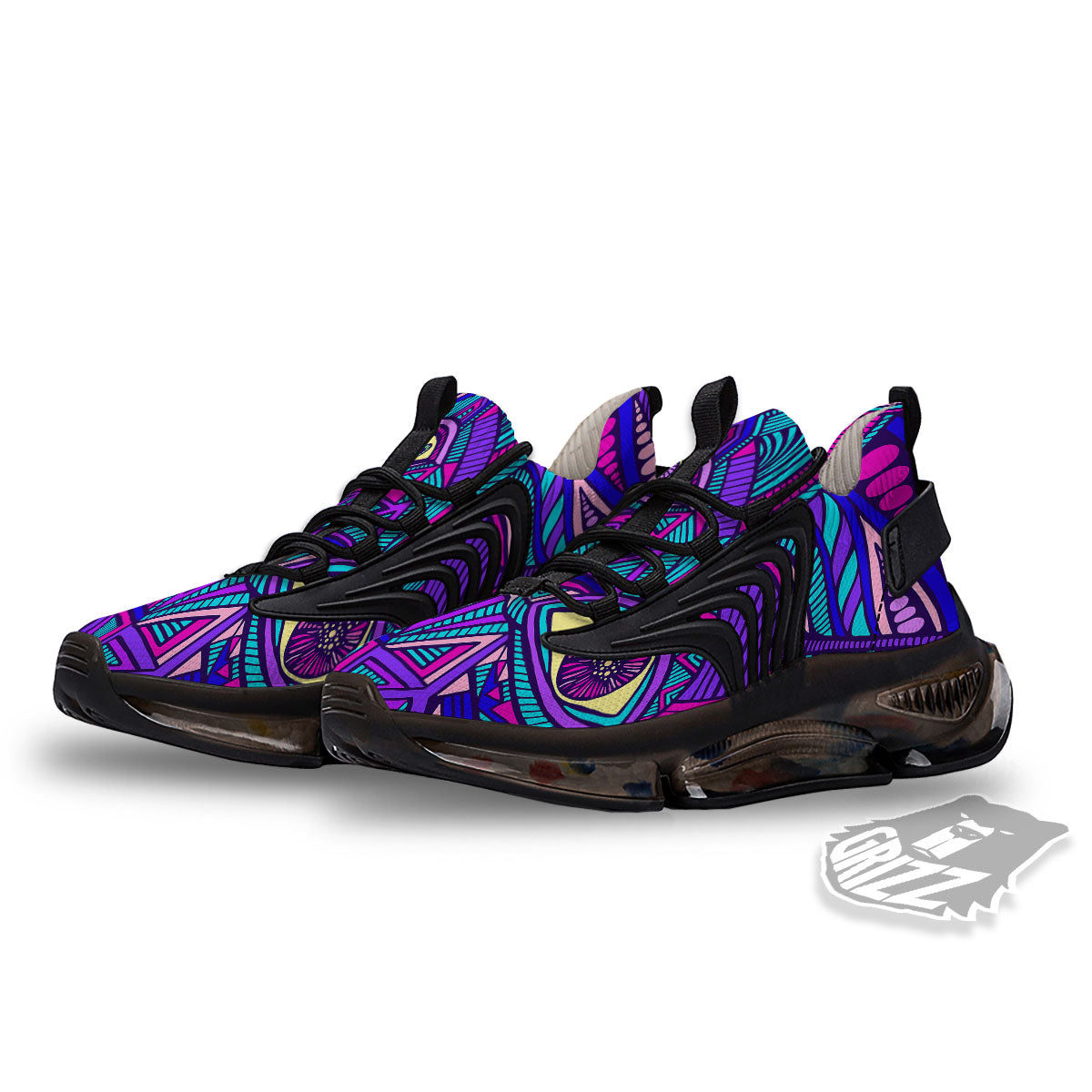 Trippy Ethnic Psychedelic Print Black Gym Shoes-grizzshop