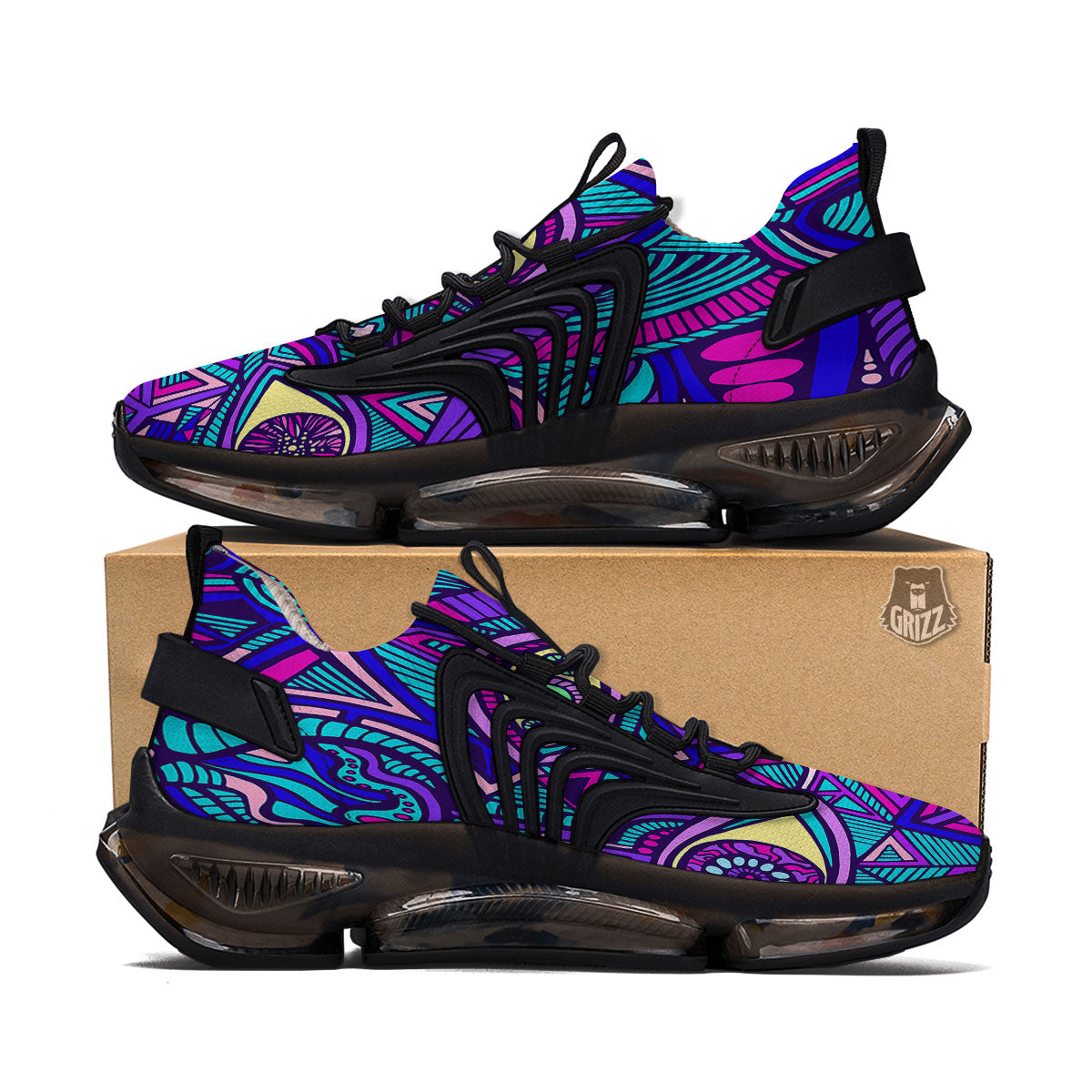 Trippy Ethnic Psychedelic Print Black Gym Shoes-grizzshop