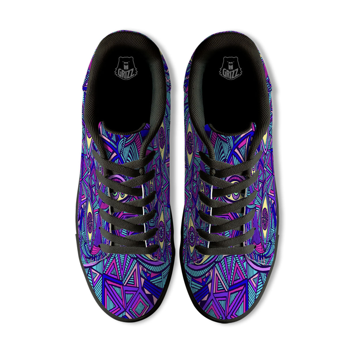 Trippy Ethnic Psychedelic Print Black Low Top Sneakers-grizzshop