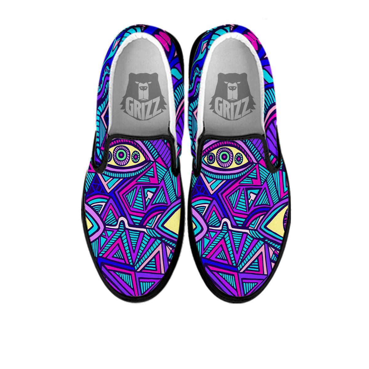Trippy Ethnic Psychedelic Print Black Slip On Shoes-grizzshop
