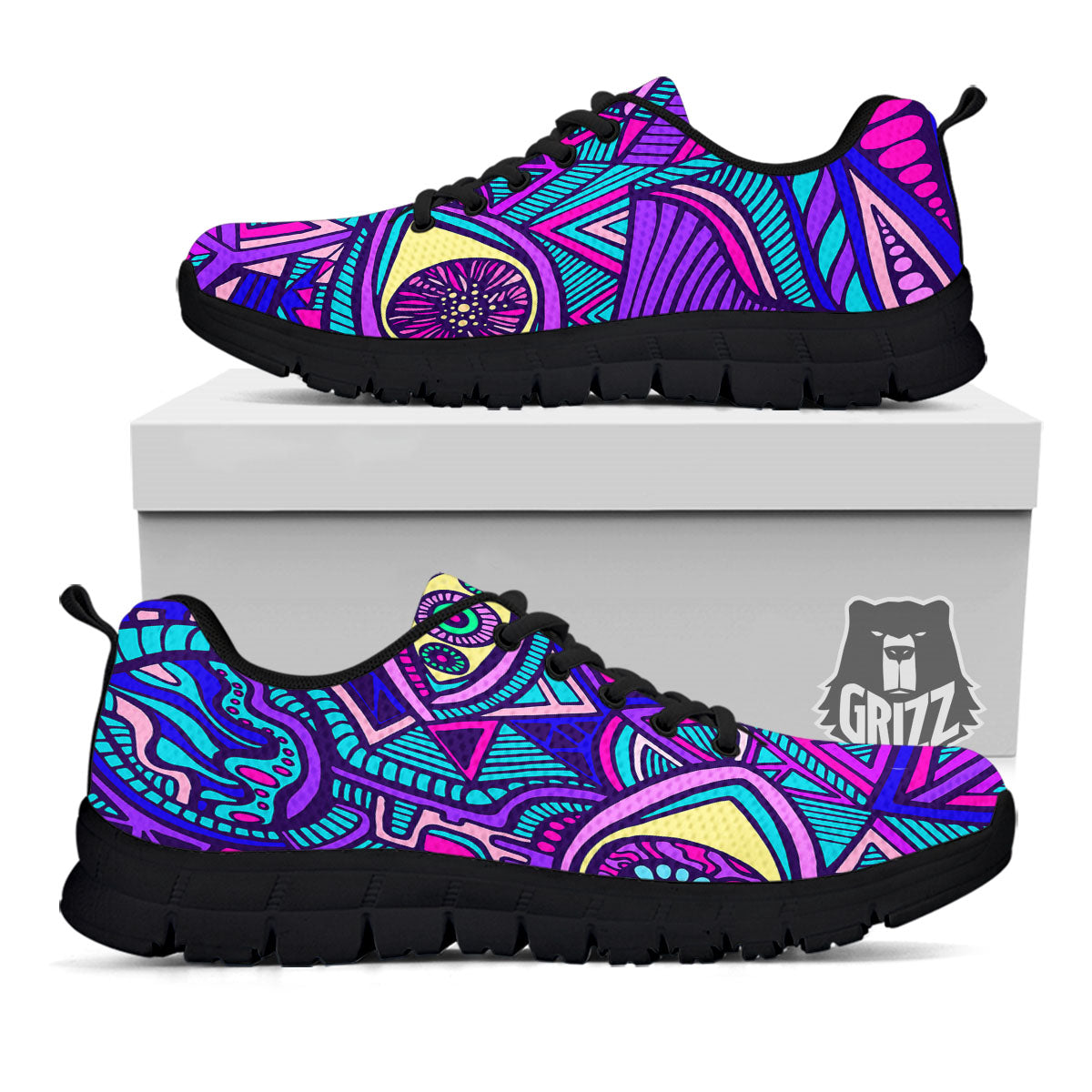 Trippy Ethnic Psychedelic Print Black Sneaker-grizzshop