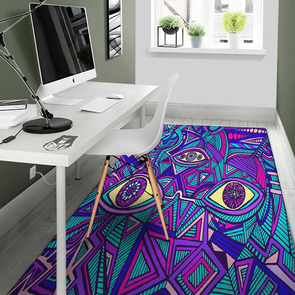 Trippy Ethnic Psychedelic Print Floor Mat-grizzshop