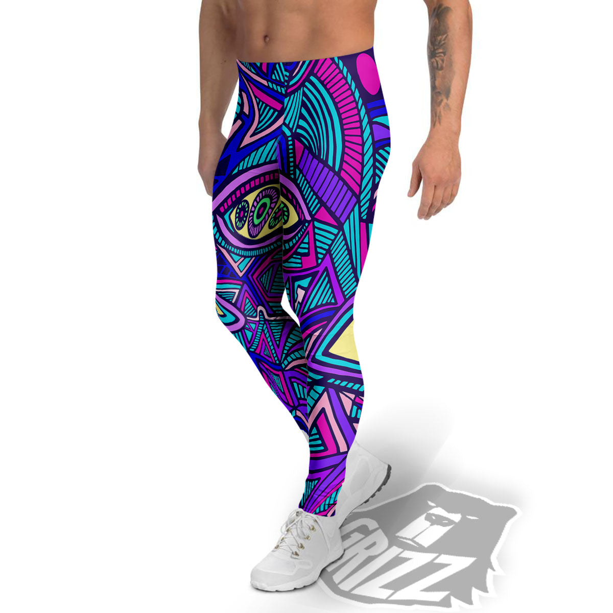 Trippy Ethnic Psychedelic Print Men's Leggings-grizzshop