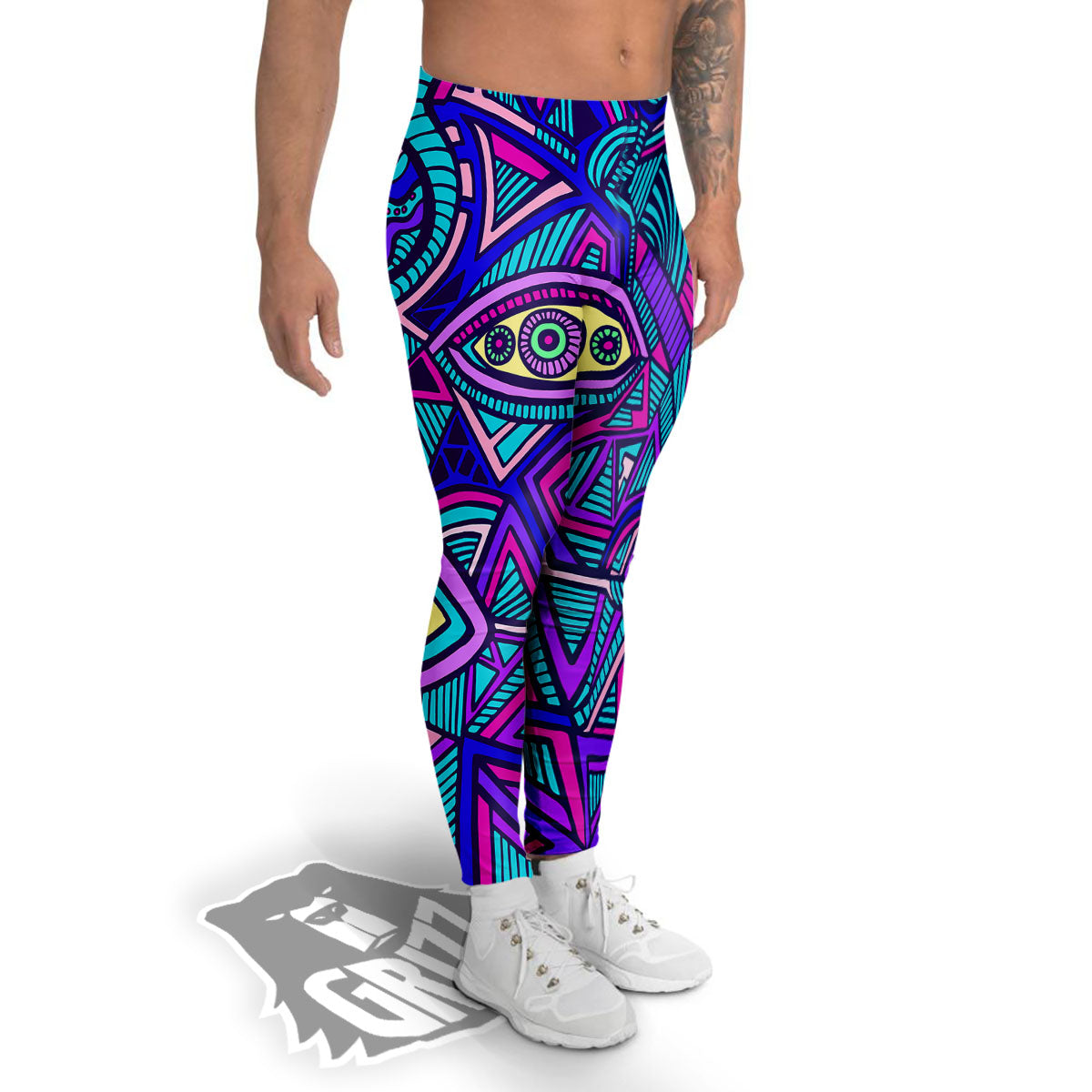 Trippy Ethnic Psychedelic Print Men's Leggings-grizzshop